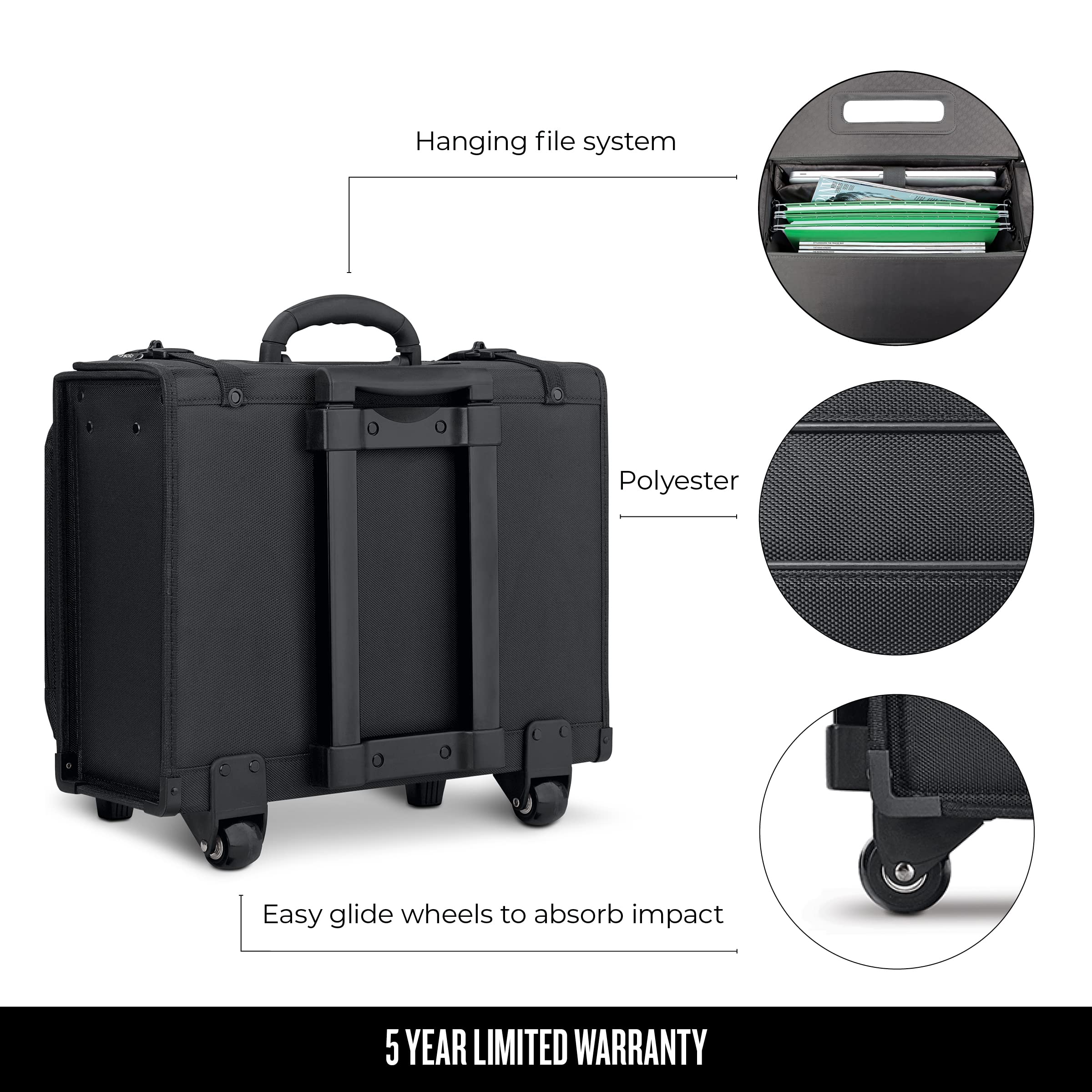 Solo Morgan Rolling Hard Side Catalog and Laptop Case - Black | Durable Business Travel & Office Organizer for Documents, Files & 17
