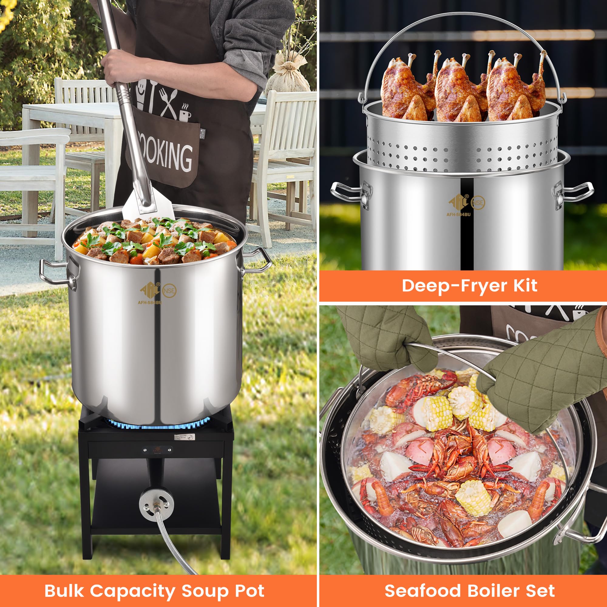 ARC 84QT Stainless Steel Seafood Boil Pot with 200,000BTU Propane Fryer - Large Crawfish & Shrimp Boiler for Outdoor Cooking, Steaming, and Backyard Parties - No Assembly Required