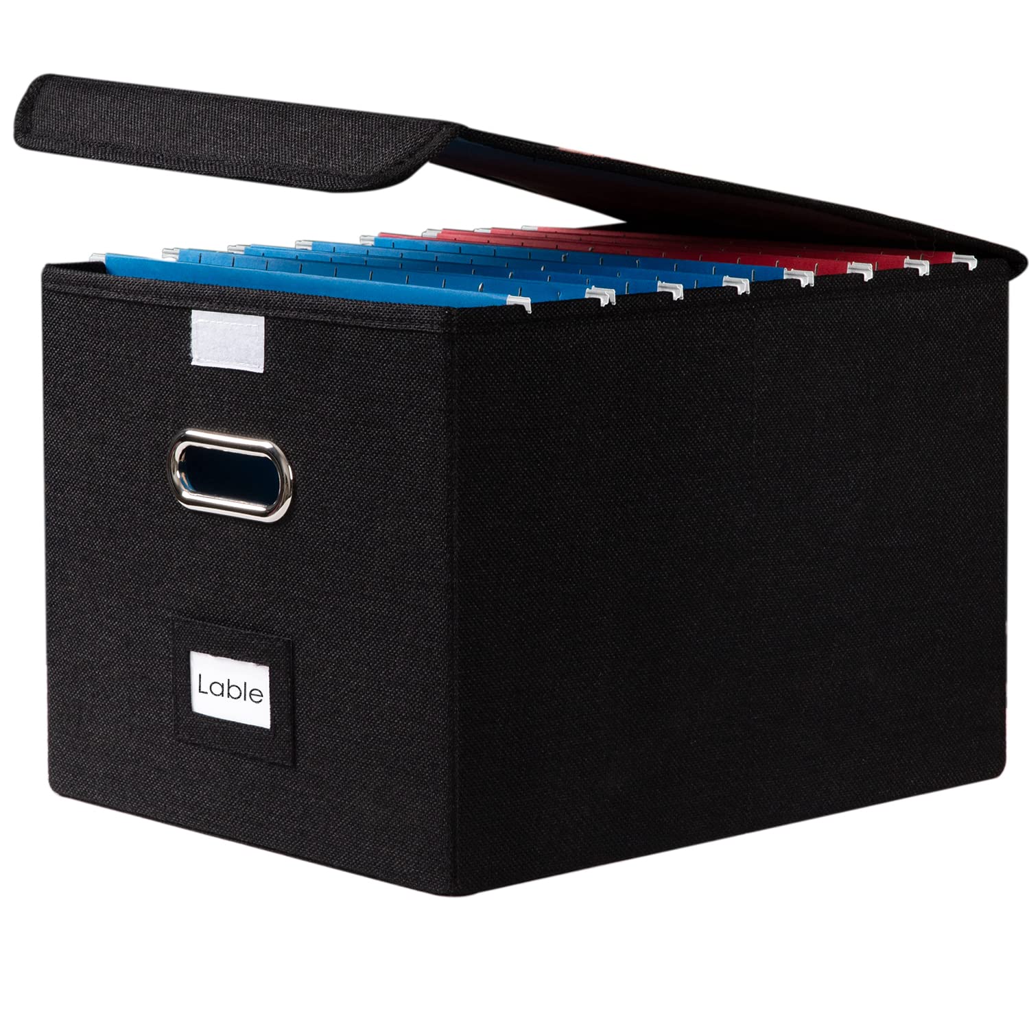 PRANDOM Collapsible Linen File Organizer Box - Set of 1 Decorative Storage Box with Lid for Hanging Folders, Office Cabinet, Letter Size (15x12.2x10.75 Inch) - Perfect for Home Office Organization, Document Storage, and Desk Accessories