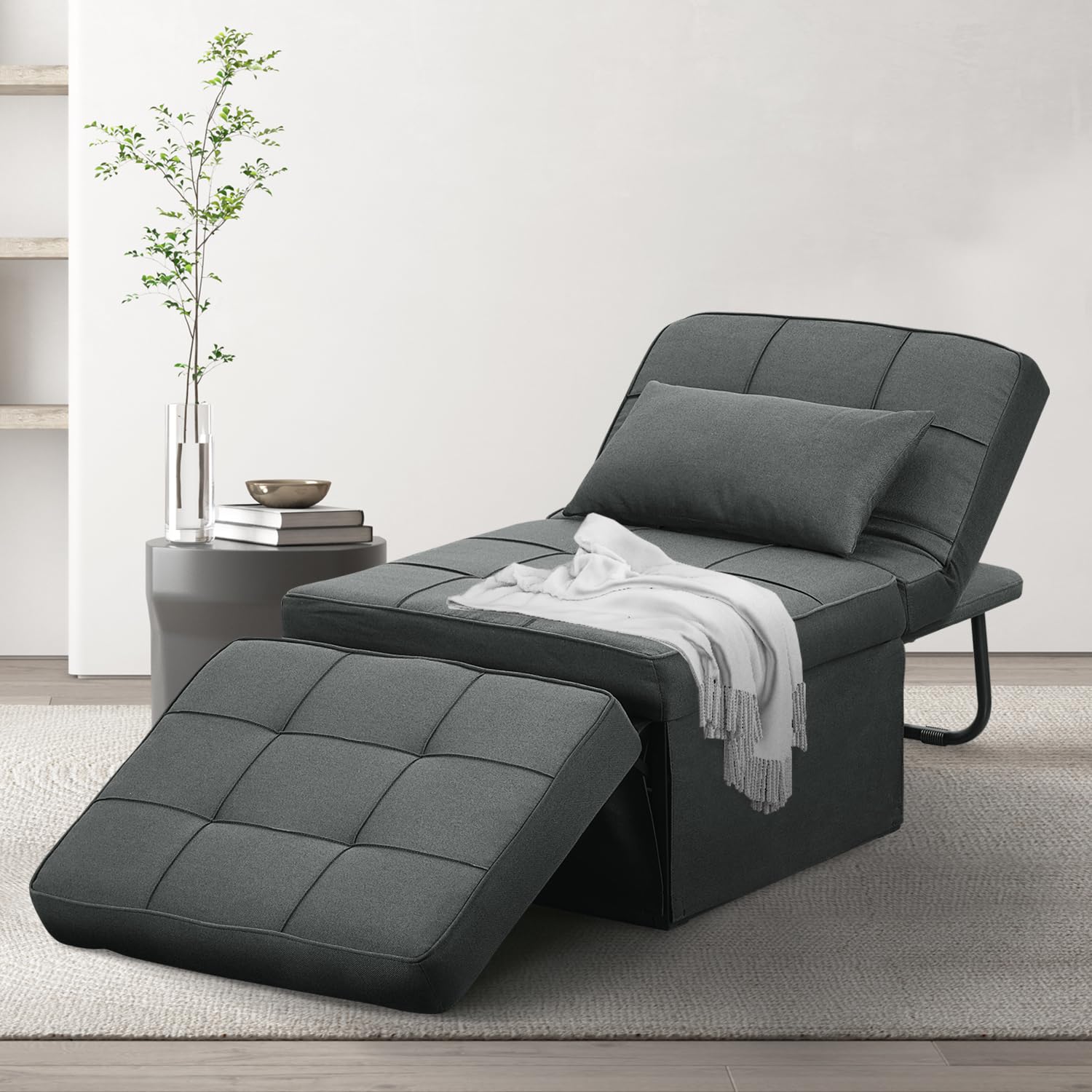 Ainfox 4-in-1 Convertible Sofa Bed - Multi-Functional Folding Ottoman Guest Bed with Adjustable Backrest, Modern Futon Couch for Small Spaces - No Assembly Required (Dark Grey) | Perfect for Living Rooms, Apartments, Offices & Studio Spaces