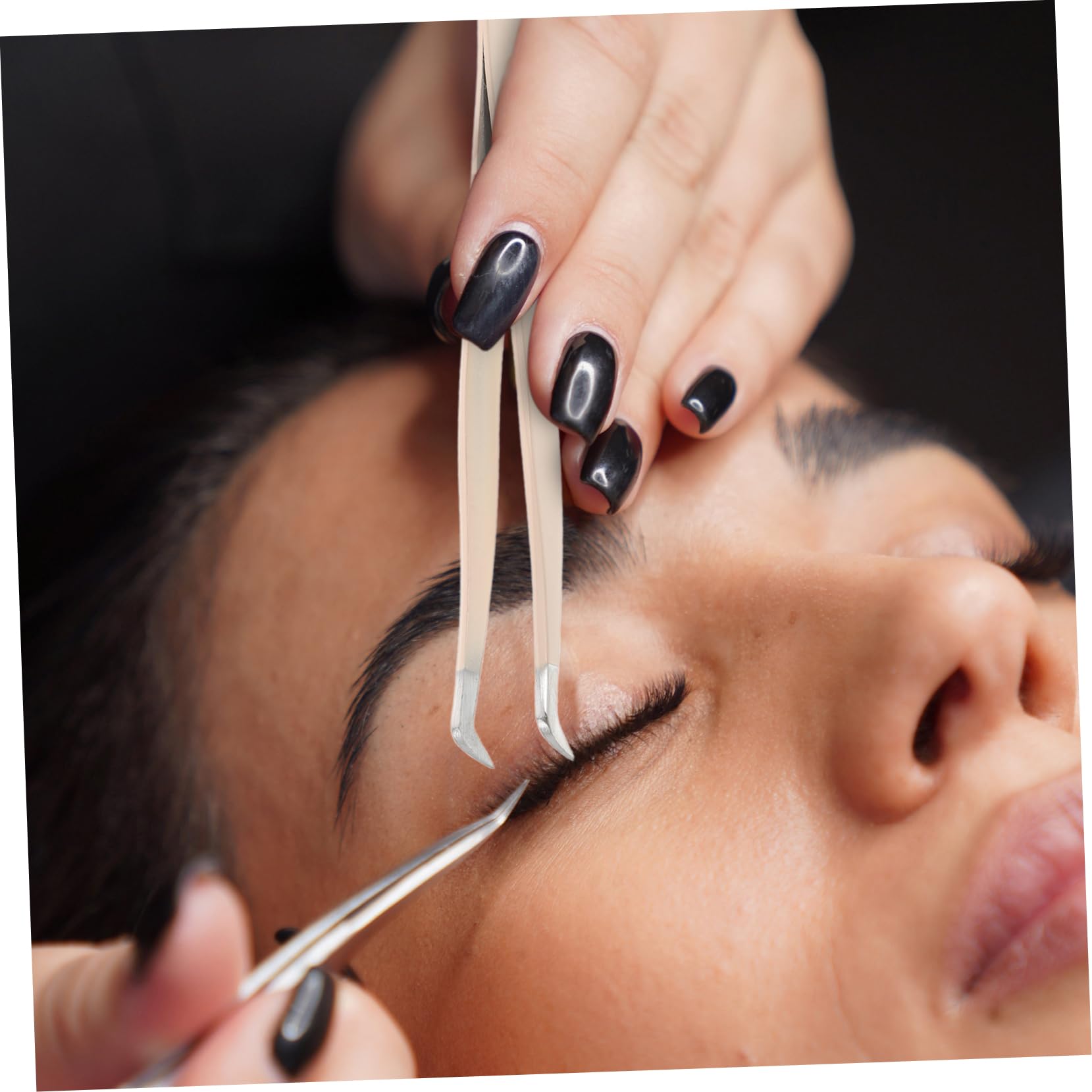 IPetboom Professional Curved Eyelash Tweezers - Precision False Eyelash Applicator for Lash Extensions & Makeup - Multi-Functional Beauty Tool (Beige) - Perfect for Salon, Home Use & Professional Makeup Artists