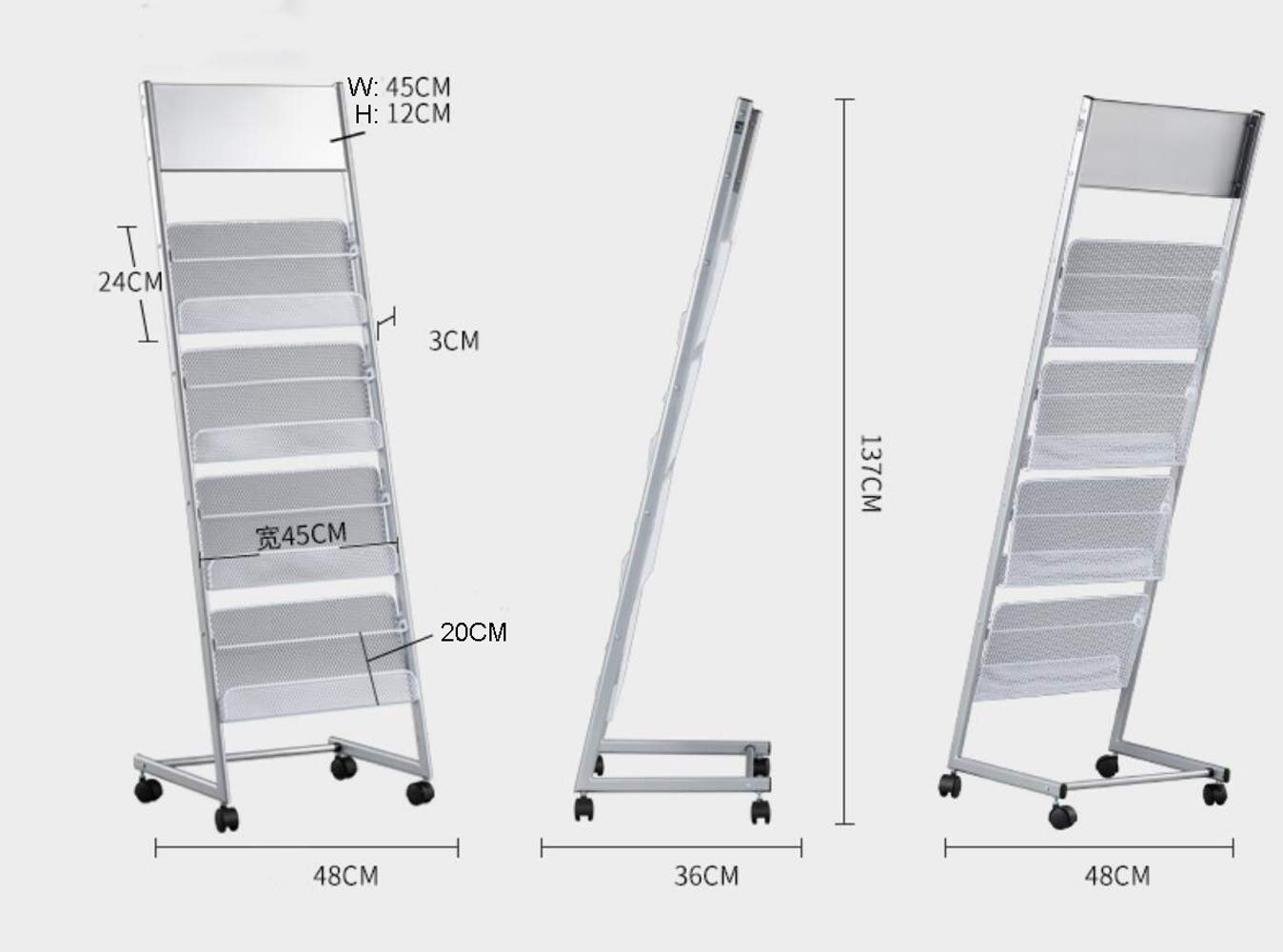 Metal Floor Standing Magazine Rack Holder - 4 Pocket Organizer for Books, Newspapers & Magazines - Home Office Storage Solution (Silver) | Perfect for Living Room, Study & Waiting Areas
