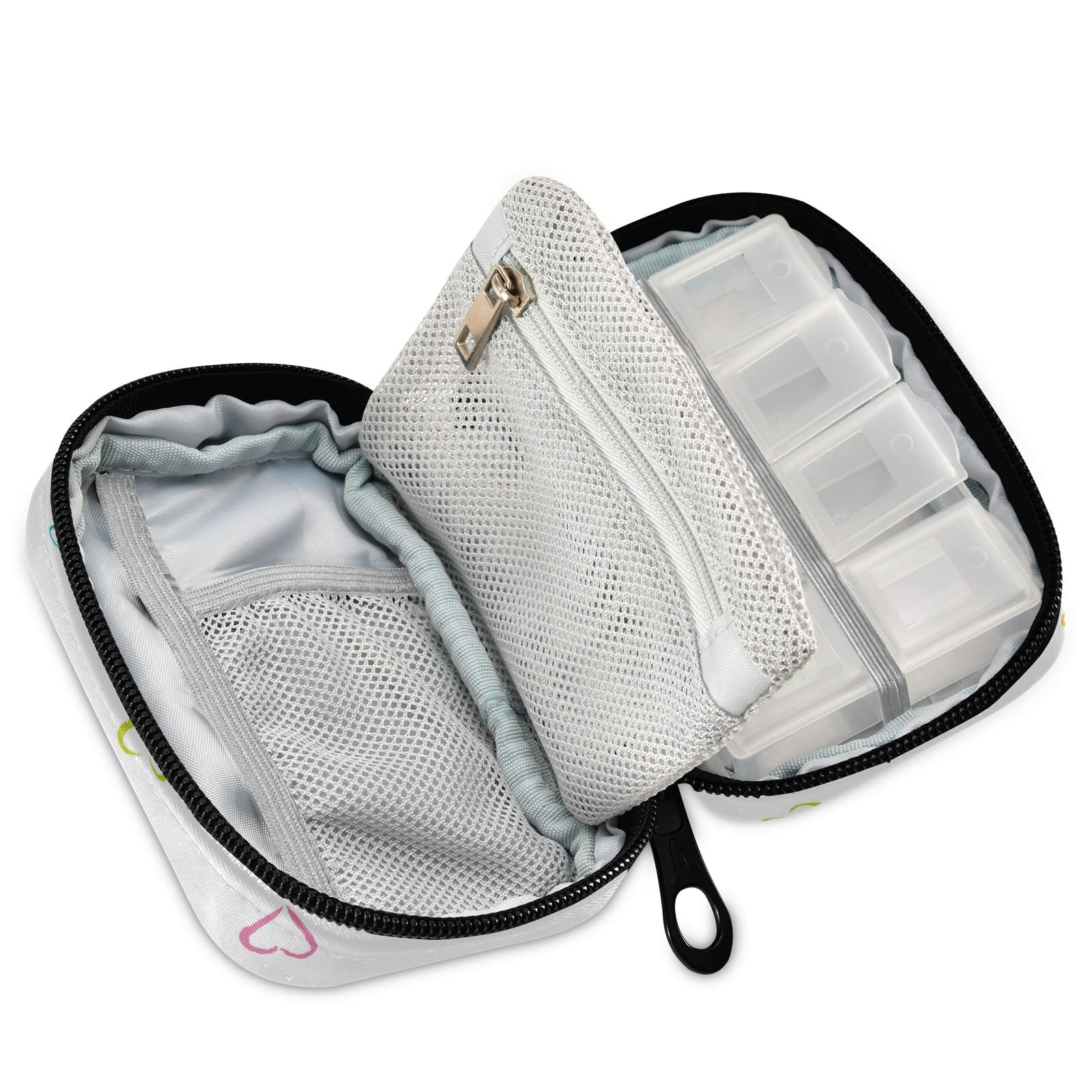White Weekly Travel Pill Organizer - Small 7-Day Cute Pill Case with Red Heart Design for Vitamins & Medication - Perfect for Travel, Work, and Daily Use