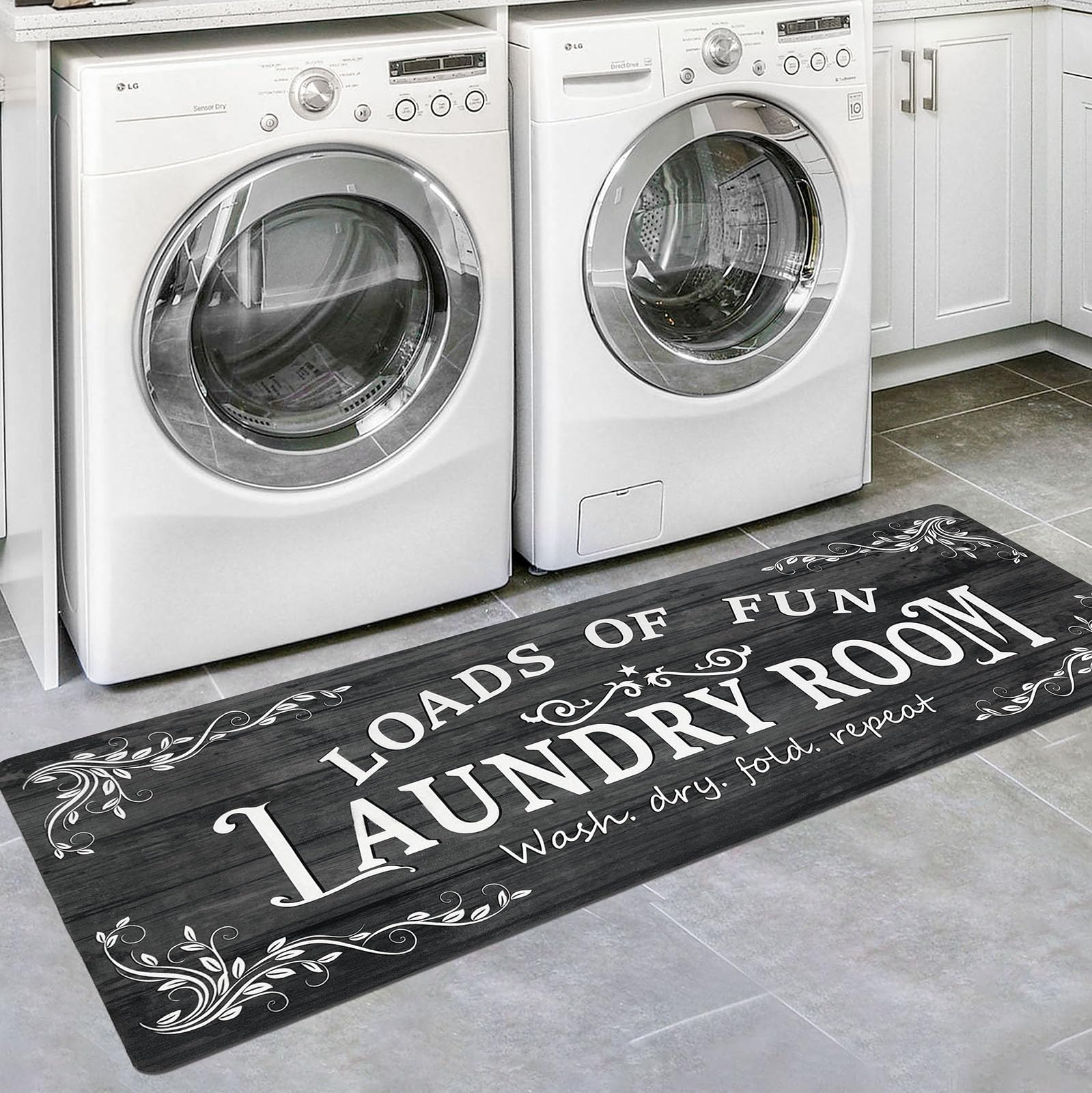 Non-Slip Waterproof Laundry Room Rug Runner 20x60 Inches - Washable Farmhouse Floor Mat for Mudroom, Washroom & Bathroom - Navy Blue & Black Decor | Perfect for High-Traffic Areas & Spill-Prone Spaces