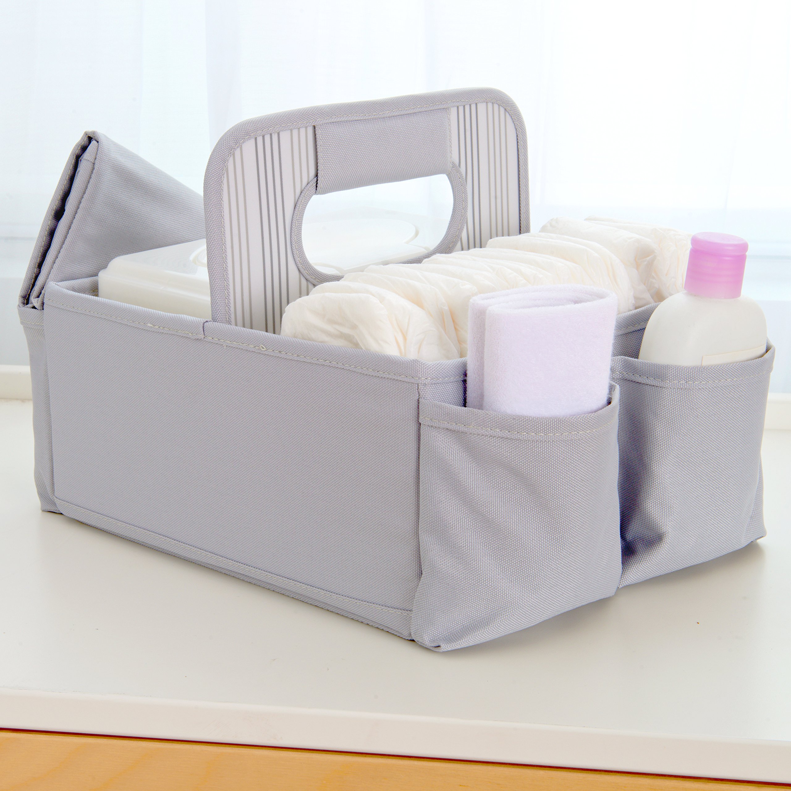 Munchkin SaraBear Diaper Organizer - Grey | Baby Changing Station with Storage Pockets | Perfect for Nursery, Daycare & Travel