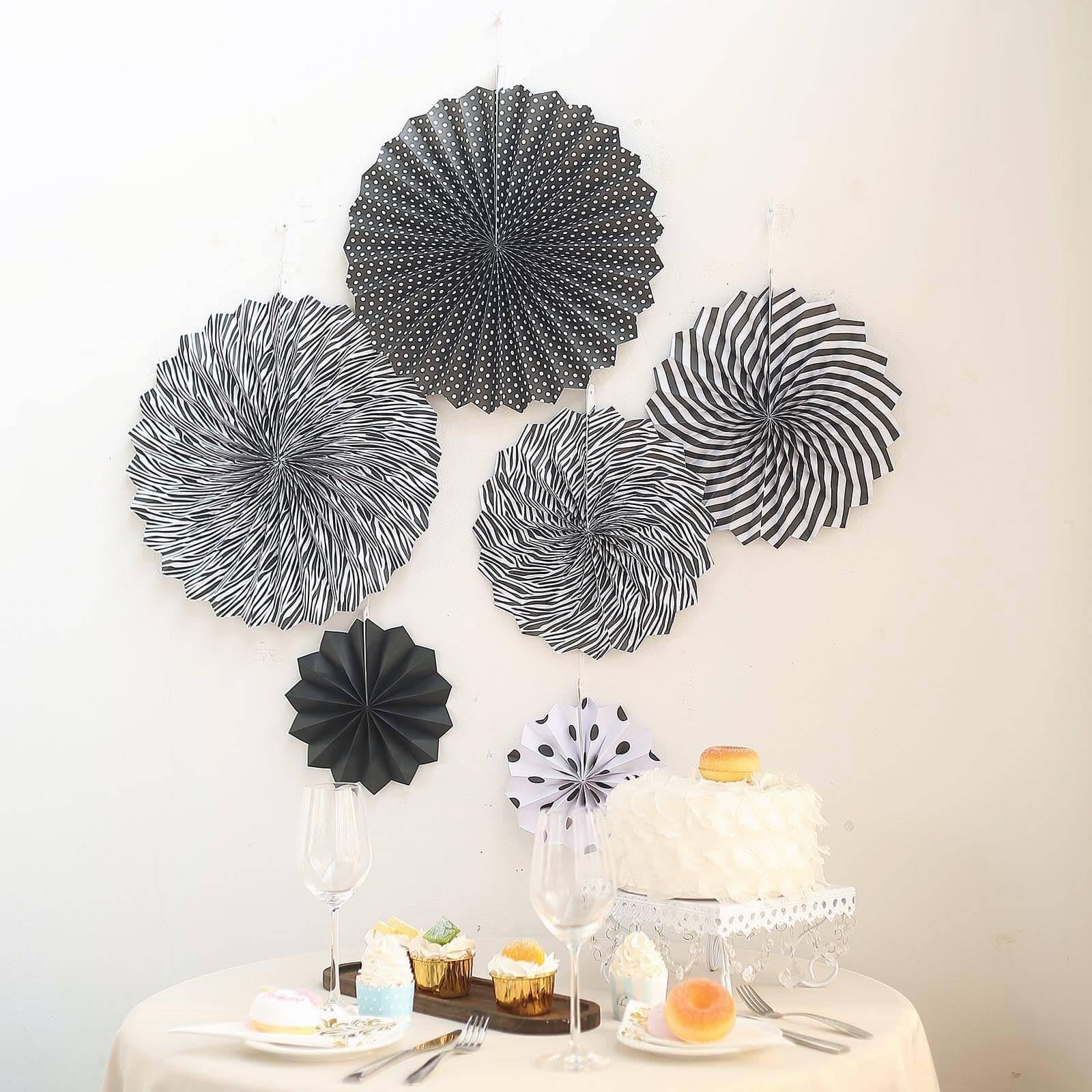 Efavormart 6-Pack Black & White Paper Fan Decorations - 8