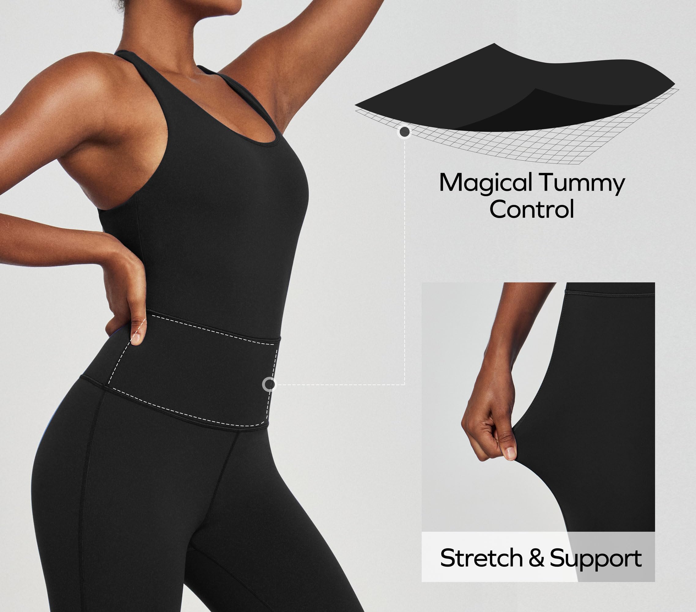 Ewedoos Women's Workout Jumpsuit - Tummy Control One Piece Bodysuit with Adjustable Straps for Yoga, Pilates & Gym | Comfortable Fitness Outfit for Women's Activewear