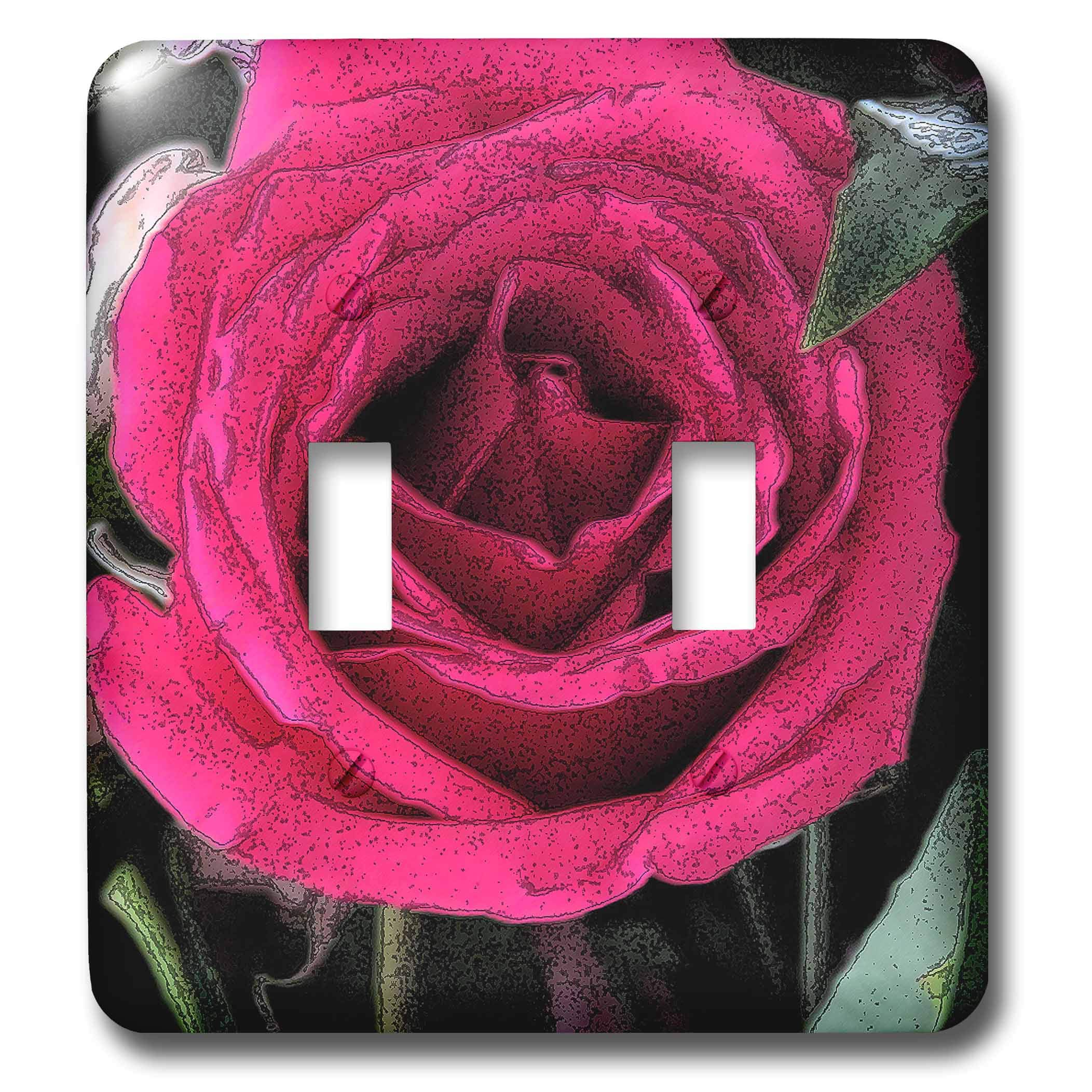 3D Rose Fuchsia Ink Outlined Floral Design - Double Toggle Switch for Home Decor, Wall Art, and DIY Projects (LSP_307280_2) - Perfect for Living Room, Bedroom, or Office Decoration