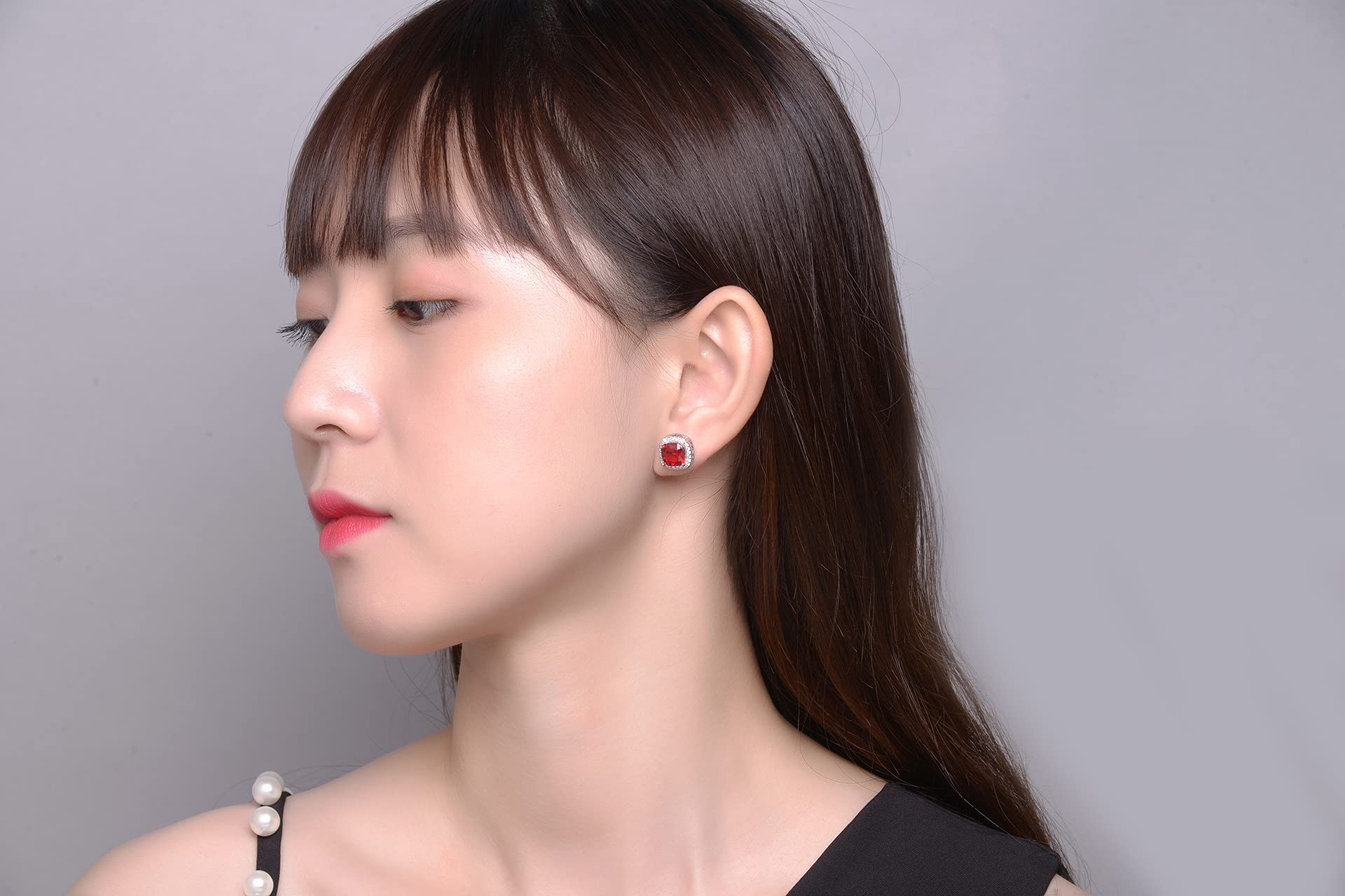 Cubic Zirconia Stud Earrings for Women - Round & Square Halo Design in White Gold, Hypoallergenic Jewelry for Everyday Wear, Work & Special Occasions