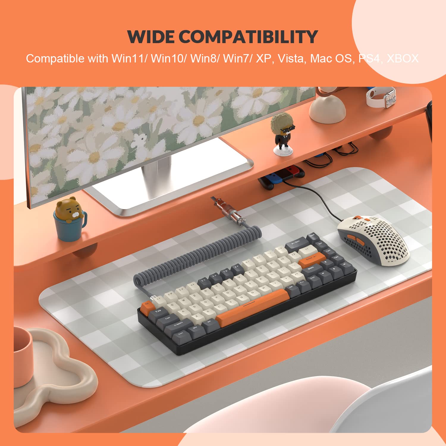 60% RGB Gaming Keyboard, Wired Mechanical Keyboard with 68 Keys TKL Compact Mini Layout, Honeycomb RGB Gaming Mouse (Up to 6400DPI), PC MAC PS5 Xbox Compatible - Perfect for Esports, Streaming & Office Work (Grey)