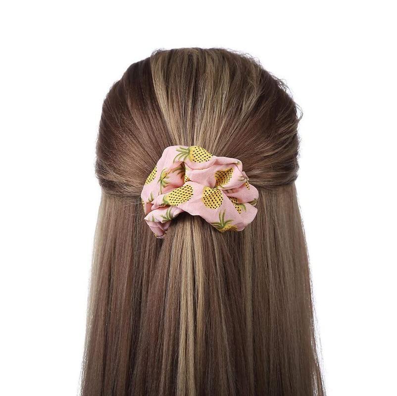 Shidara Pineapple Printed Hair Scrunchies - 4 Pack Elastic Hair Ties for Women & Girls, Soft Ponytail Holders & Hair Accessories - Perfect for School, Work, Gym, and Everyday Use