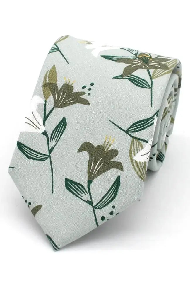 L A Smith Lilies Green On Sage Tie and Hank Set - Elegant Formal Accessories for Weddings, Prom & Special Occasions