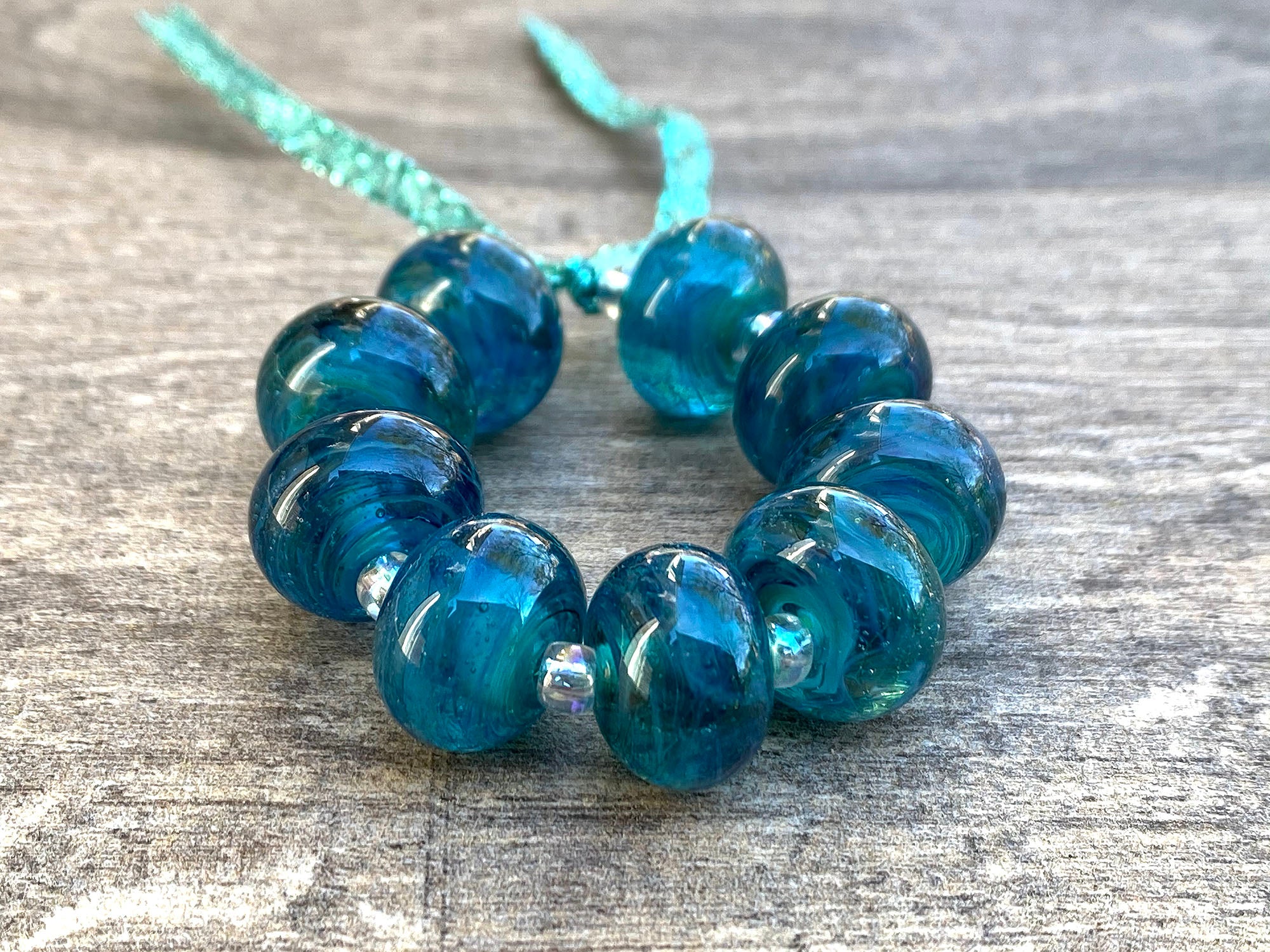 Teal Blue Shimmer Lampwork Glass Beads Set for Jewelry Making - DIY Bracelets, Necklaces & Craft Projects (SRA Certified)