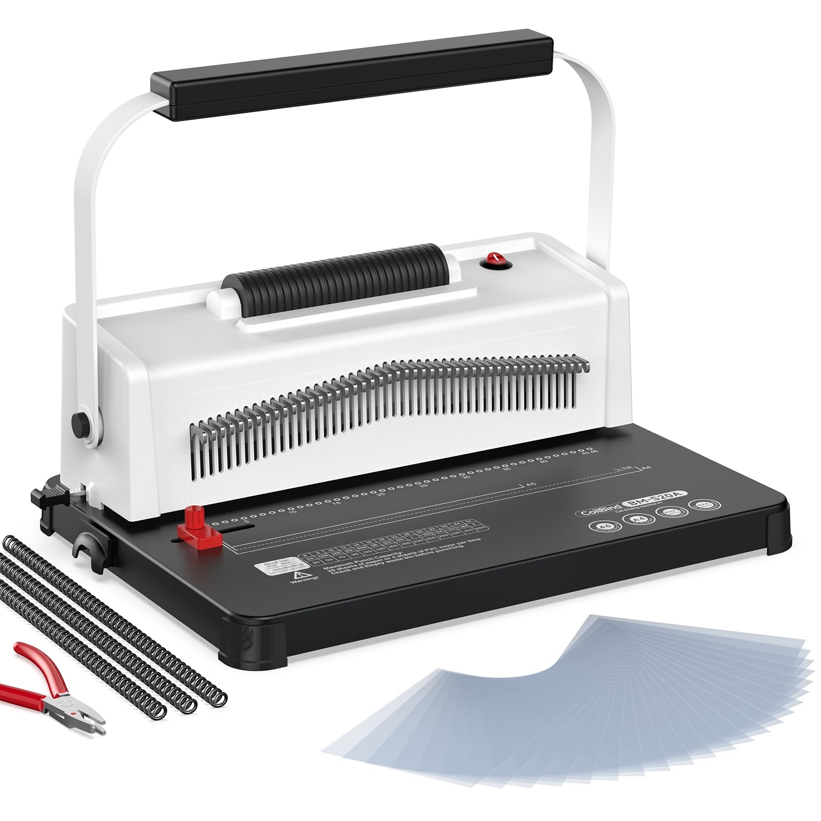 Professional Spiral Coil Binding Machine with Electric Coil Inserter - 46 Hole Punch Binder for Books, Notebooks & Documents | Perfect for Homeschooling, Office & Craft Projects | White
