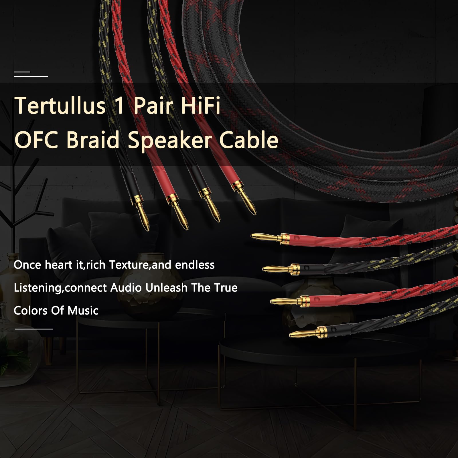 Premium HiFi OFC Braided Speaker Cable with Gold-Plated Banana Plugs - 3M Length for Home Theater, Concerts, KTV & Audiophile Sound Systems - High-Quality Audio Connection for Amplifiers & Speakers