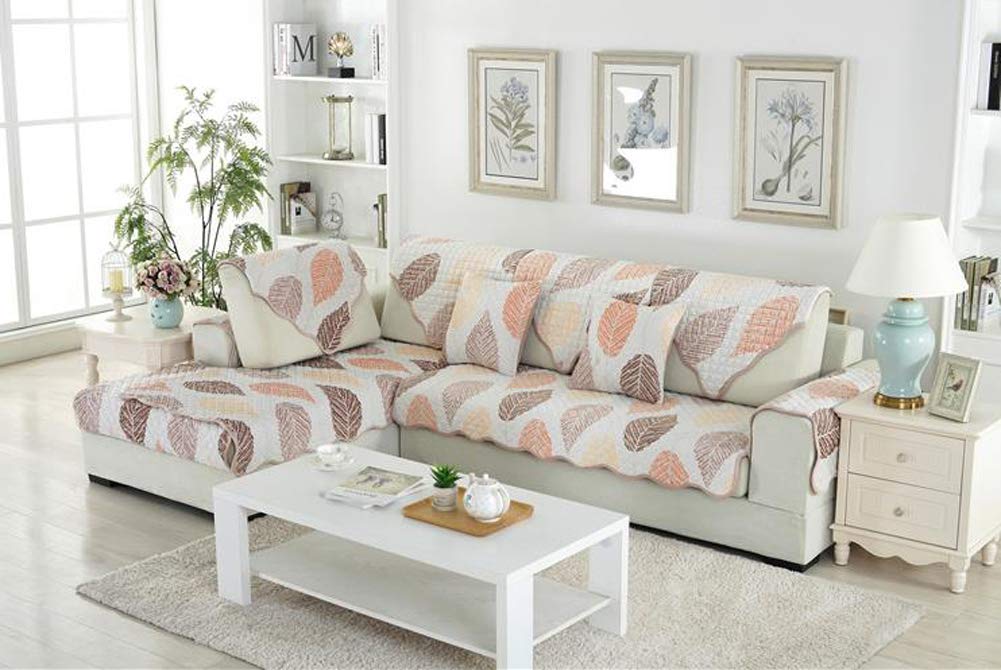 BW0057 Modern Leaf Print Slipcover - Non-Slip Sectional Sofa Cover, Durable Furniture Protector for Couch, Loveseat, Recliner & Chairs (1 Piece, 36