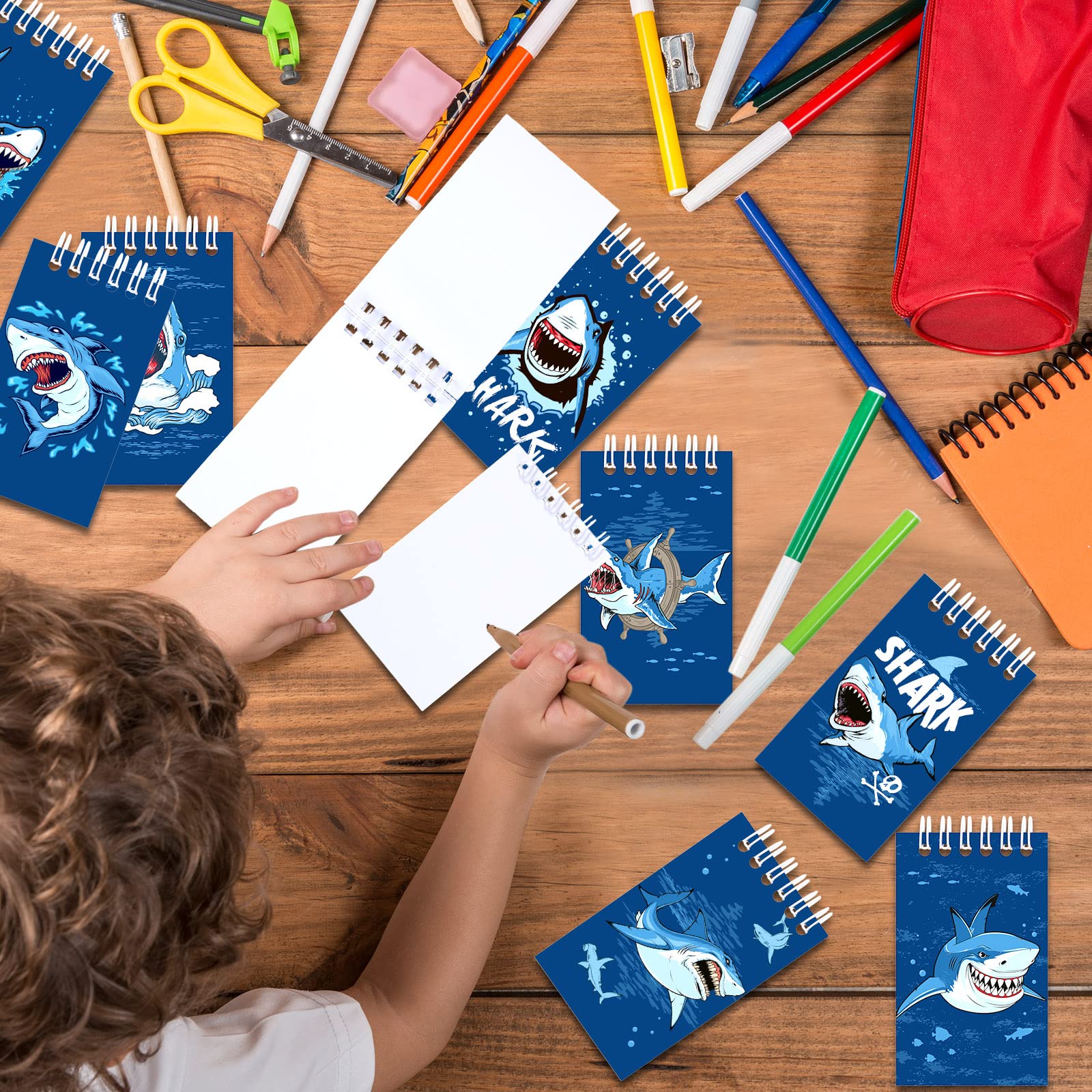 24 Pack Mini Shark Notebooks - Spiral Memo Pads, Tiny Under The Sea Animal Themed Pocket Notepads for Kids, Classroom Supplies, School Rewards & Birthday Party Gifts (Perfect for School Projects, Party Favors & Daily Note Taking)