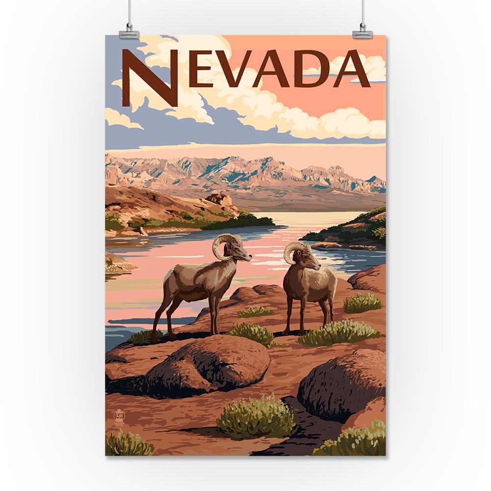 Lantern Press 16x24 Inch Giclee Art Print - Majestic Bighorn Sheep in Nevada Landscape | Wall Decor for Living Room, Office & Cabin