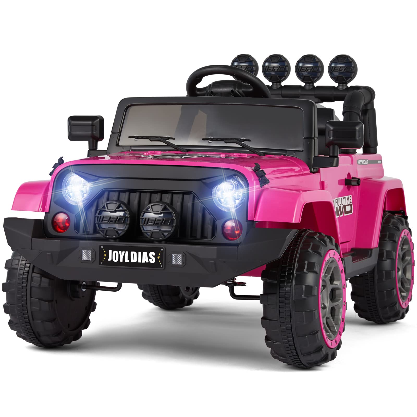 JOYLDIAS 12V Kids Electric Ride On Truck with Storage, Parental Remote Control, Bluetooth, MP3 Player & LED Lights - Pink Spring Suspension Toy Car for Boys & Girls | Outdoor Play, Birthday Gifts, Backyard Fun