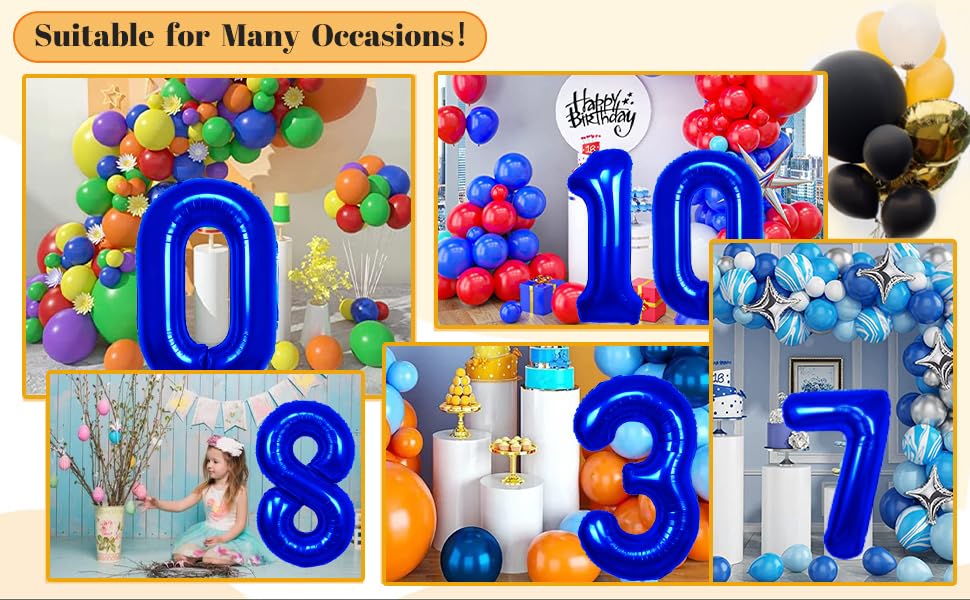 40 Inch Navy Blue & Royal Blue Number 0 Foil Balloon - Helium Ready Giant Digit Balloon for Birthday Parties, Baby Showers, Anniversaries & Special Event Decorations