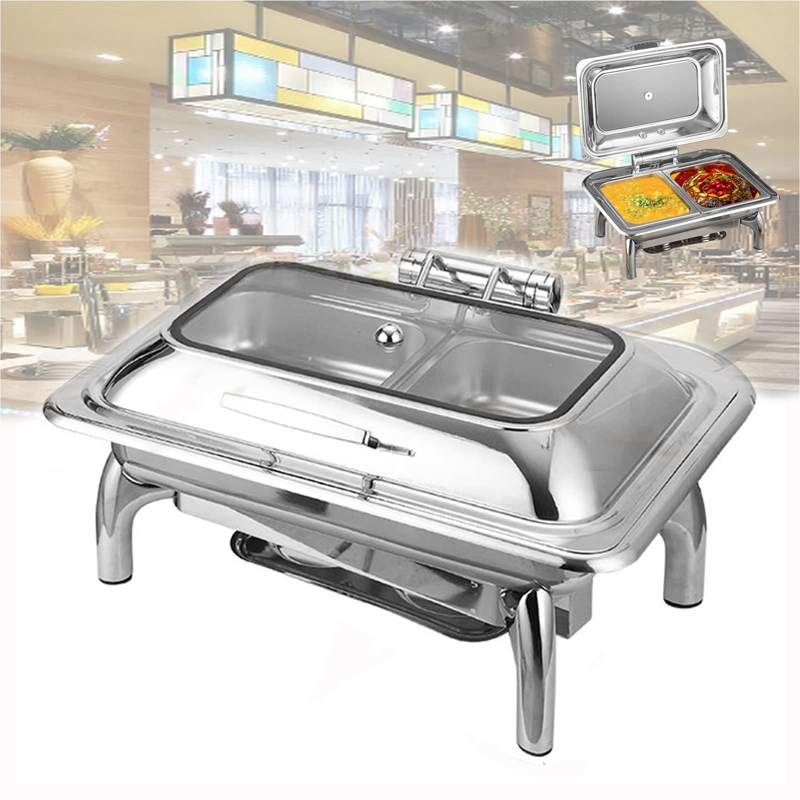 Stainless Steel Buffet Warmer with Adjustable Temperature Control - 9L Electric Chafer Dish for Catering, Parties & Events - Compact Tabletop Food Warmer for Buffet Serving & Keeping Meals Hot