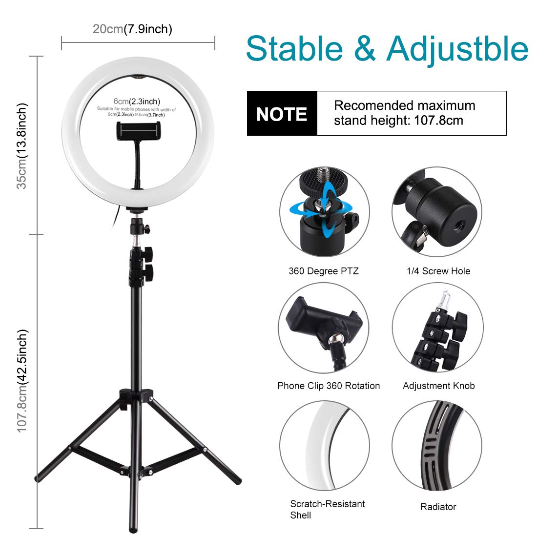 Loboo Idea 7.6''/20CM Professional Ring Light Kit with Tripod Stand & Phone Holder - 3200-5600K Adjustable Bi-Color LED Ring Light for Smartphone Photography, YouTube Vlogging, Makeup Tutorials, TikTok Videos & Live Streaming - Perfect for Home Studio, Beauty Content Creation & Social Media Influencers