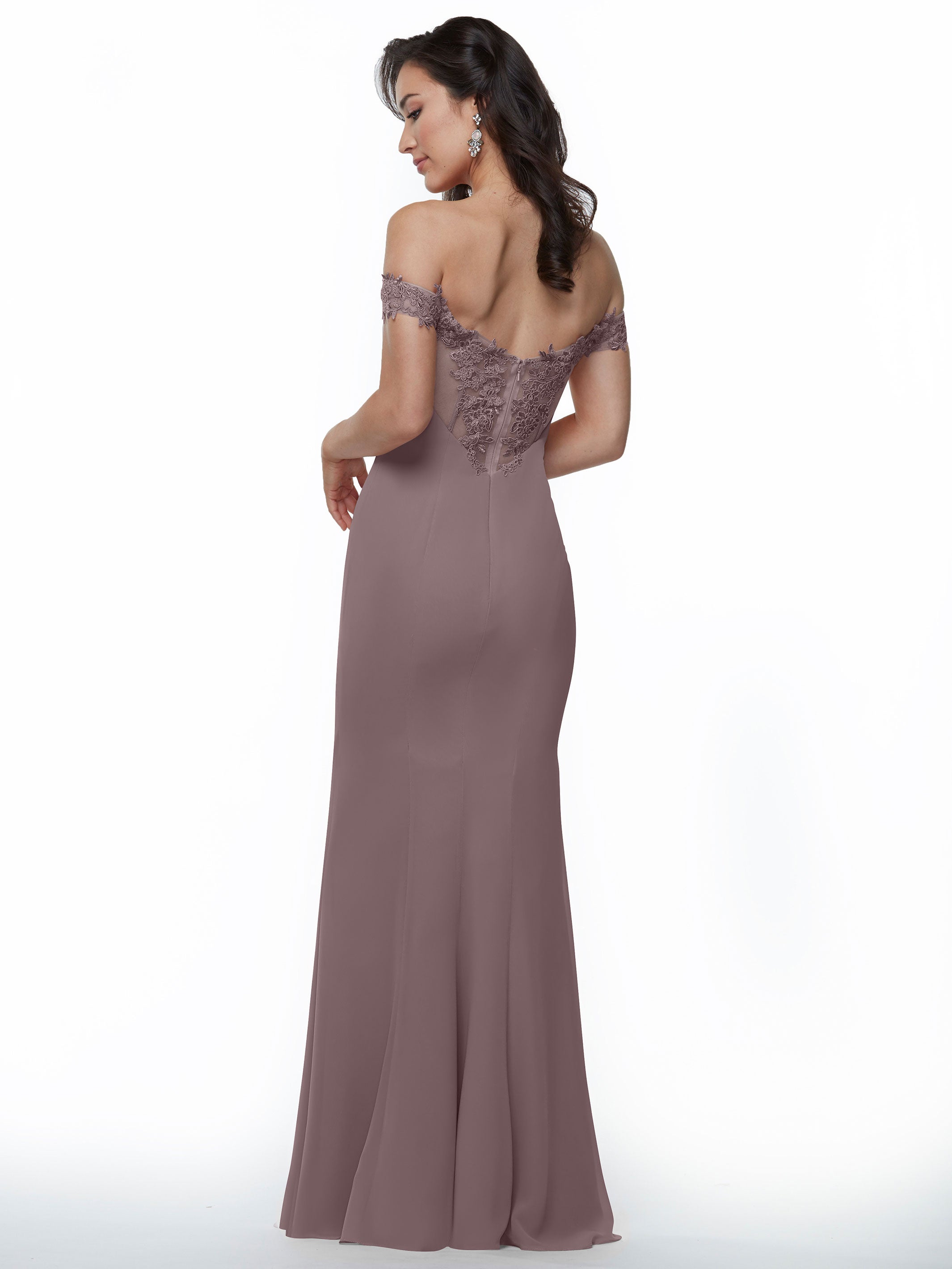 Elegant Off-the-Shoulder Lace and Chiffon Bridesmaid Dress 80121 - Perfect for Weddings, Formal Events & Special Occasions