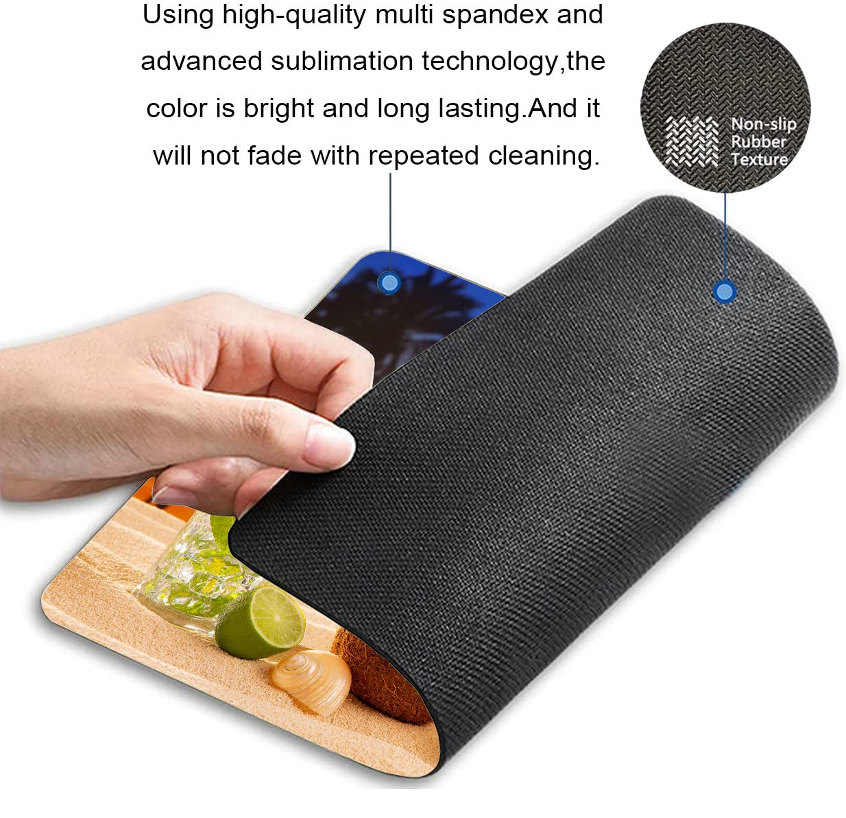 Non-Slip Rubber Base Mouse Pad with Tropical Beach Cocktail Sunset Design - 9.5