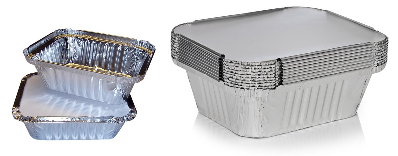 50 Pack Silver Foil Food Trays with Lids - 4.76