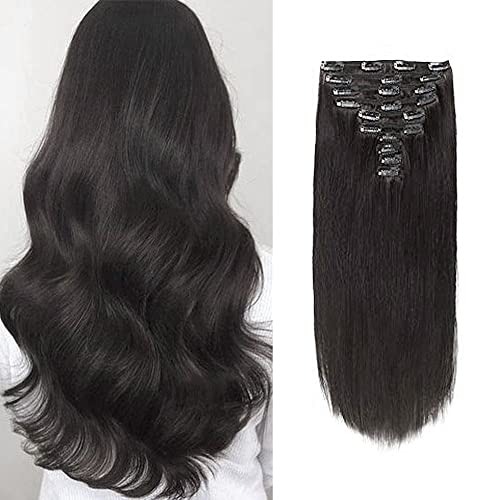 SixStarHair Black Clip In Hair Extensions 240g 22inch - Thick & Natural Human Hair Wefts for Instant Volume (10 Pieces with 20 Clips) - Perfect for Parties, Weddings & Daily Styling