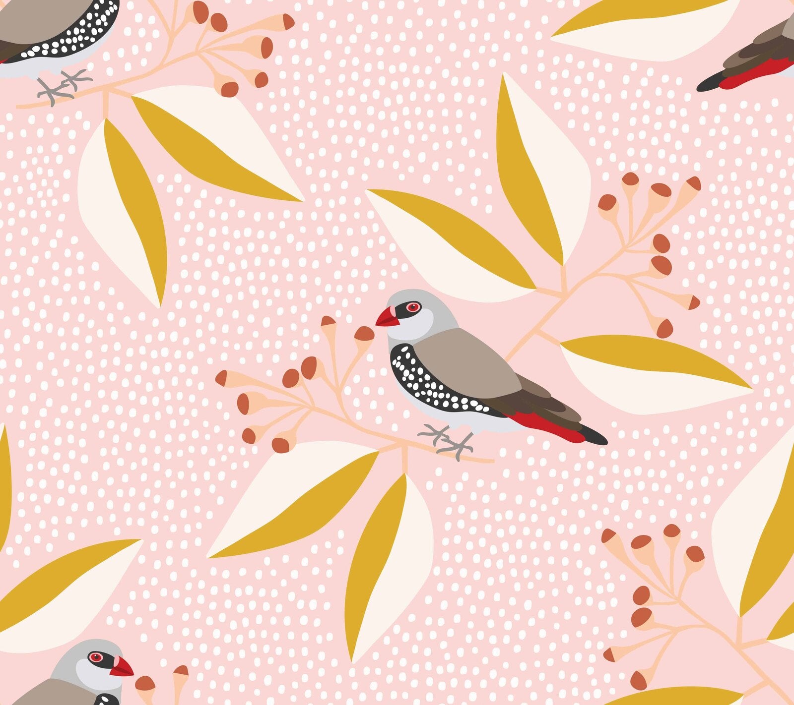 Diamond Firetail Wallpaper - Premium Self-Adhesive Peel and Stick Wallpaper for Home Decor - Perfect for Living Room, Bedroom, and Office