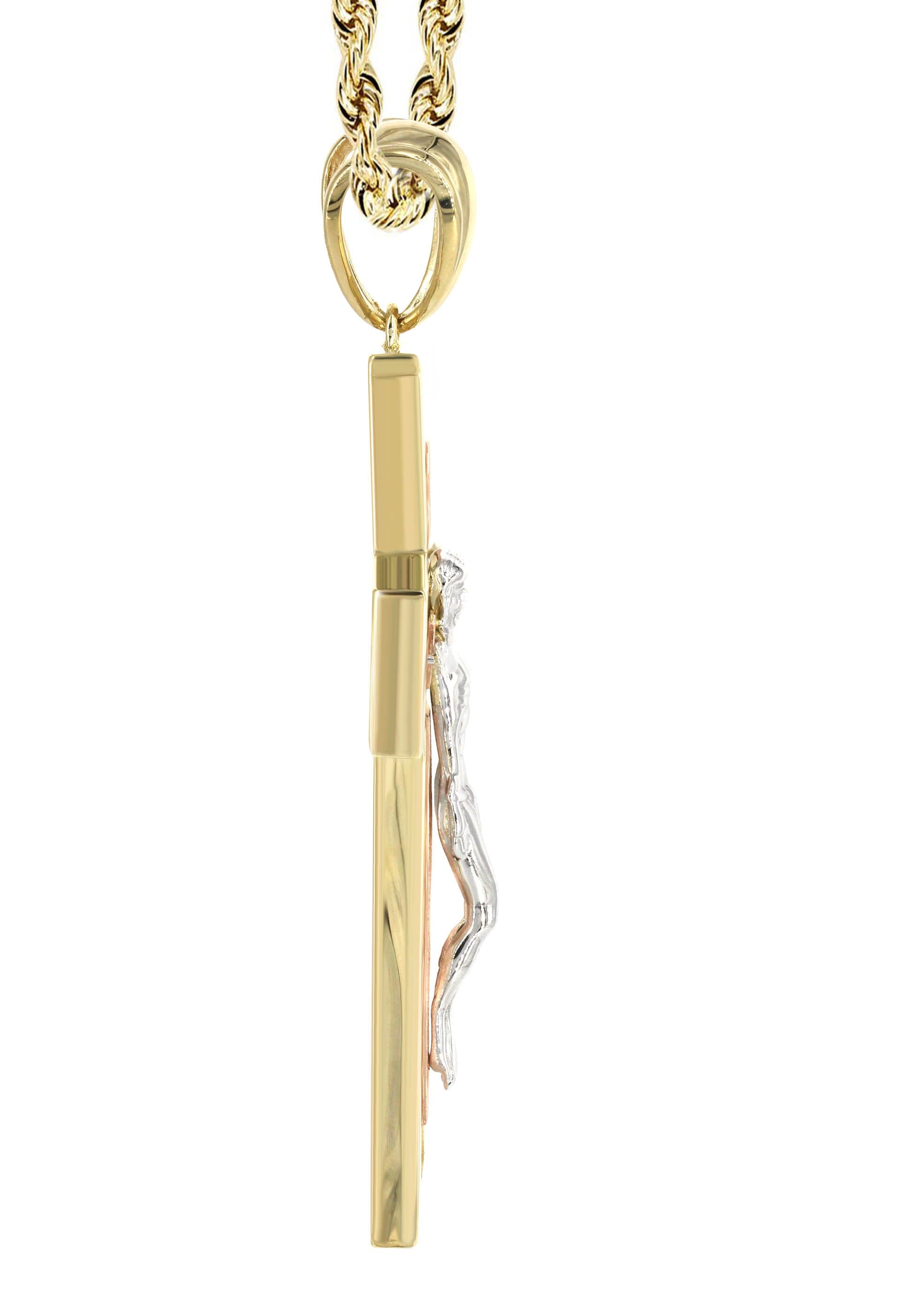 10K Yellow Gold Cross Crucifix Necklace for Women & Men - 47 Grams - Elegant Religious Jewelry Gift for Baptism, Confirmation, and Church Events