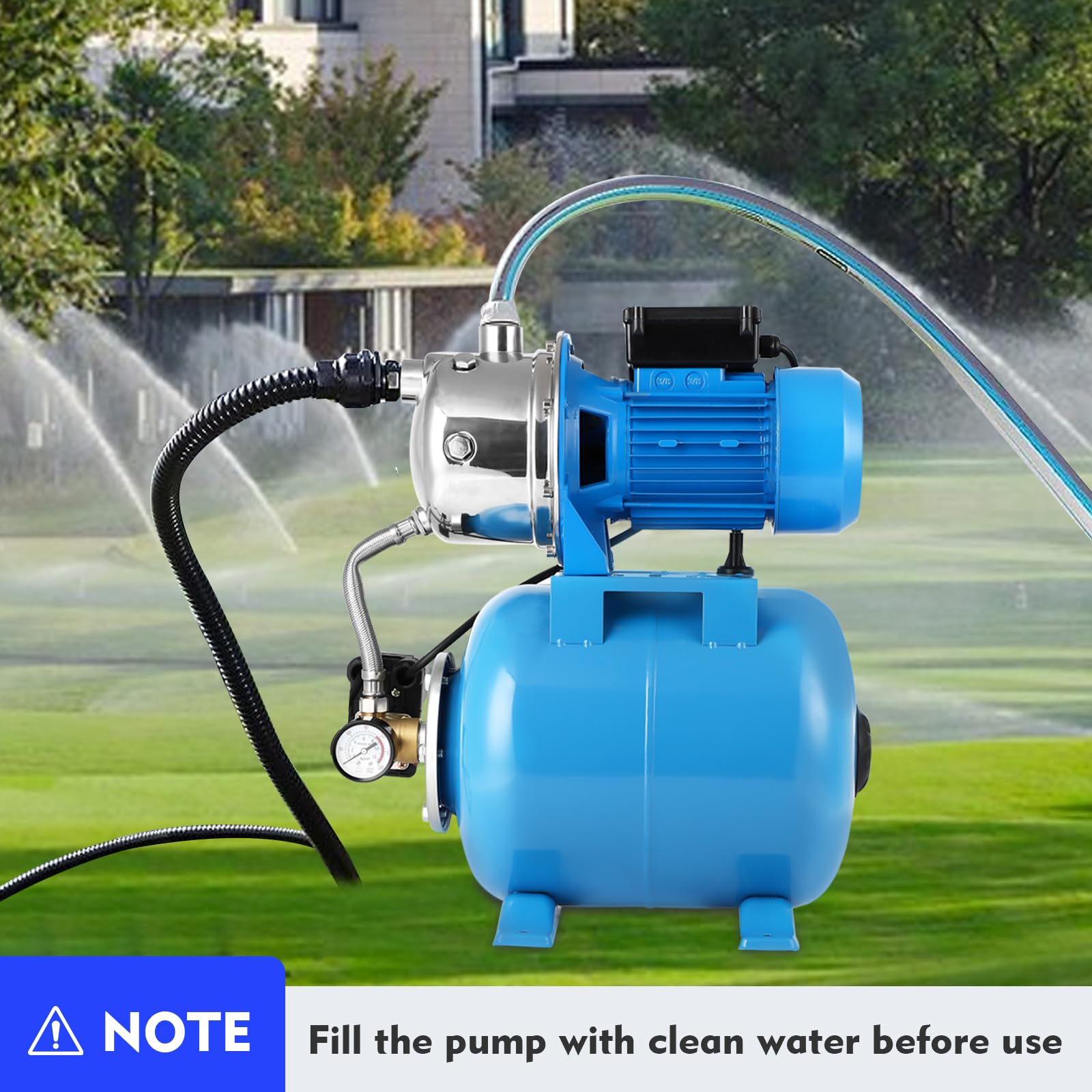 GCCSJ 1HP Shallow Well Pump with 6-Gal Pressure Tank - 1268GPH High Flow Jet Pump, 157FT Max Head, 115V Automatic Booster System for Home, Farm & Pool Use - Perfect for Irrigation, Water Supply & Outdoor Applications