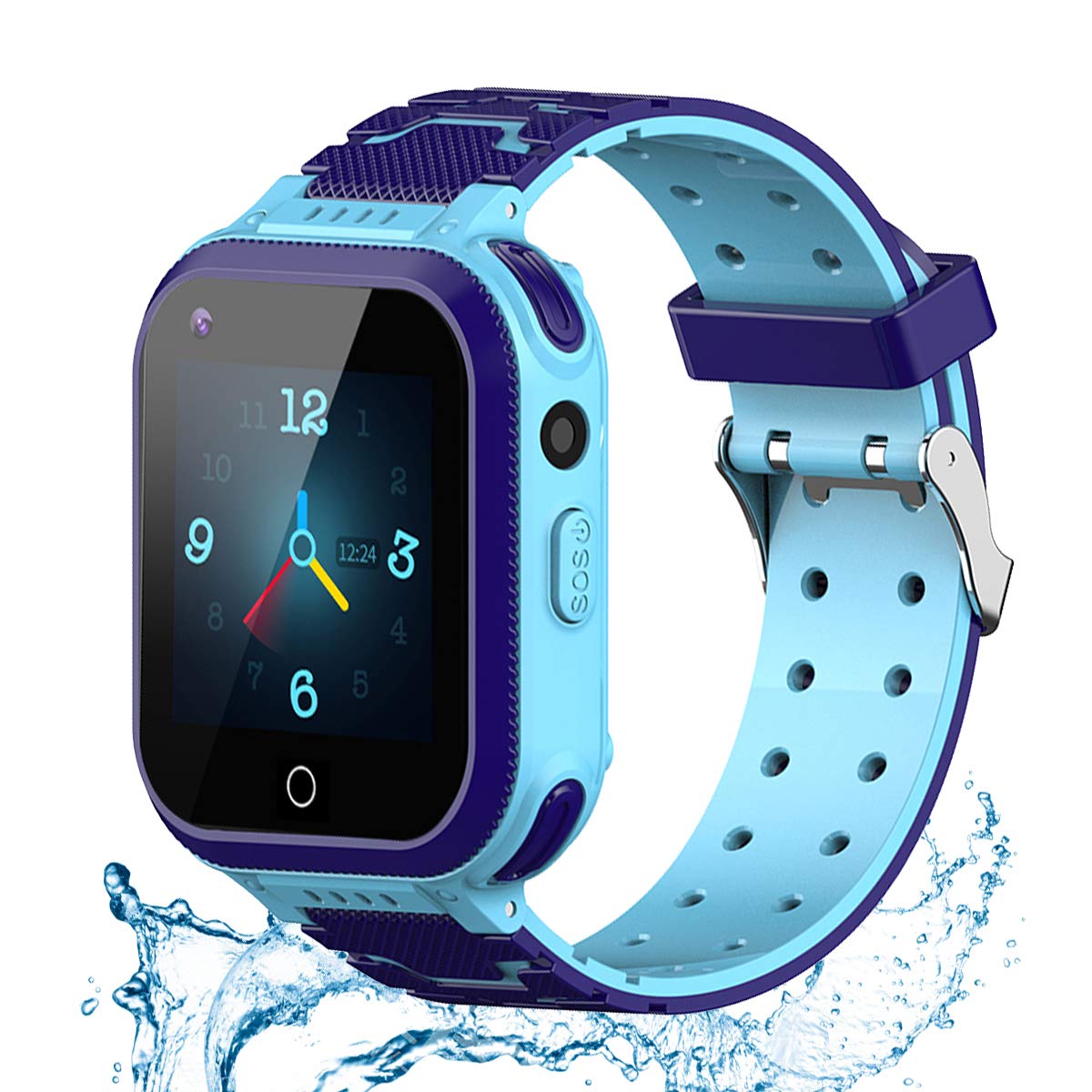 **Kids Smart Watch with GPS Tracker - Waterproof 4G HD Touch Screen Smartwatch for Boys & Girls Ages 3+, SOS Alarm & Anti-Lost Features - Perfect for School, Outdoor Play & Safety (Blue)**