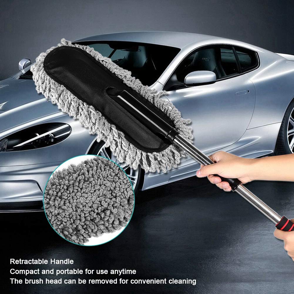 KIMISS Extendable Retractable Car Duster - Scratch-Free Washable Car Cleaning Brush for Windows, Exterior & Wax Application | Perfect for Quick Dusting, Detailing & Car Wash Maintenance
