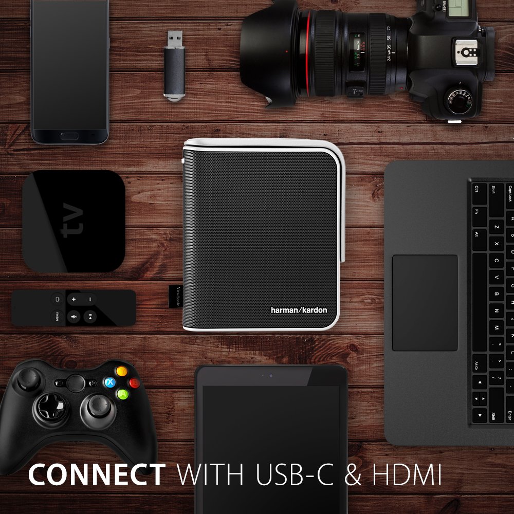 ViewSonic M1 Portable LED Projector with Auto Keystone | 1080P HD Projector | Dual Harman Kardon Speakers | HDMI & USB-C | Netflix Streaming Compatible | Perfect for Home Theater, Outdoor Movies & Business Presentations