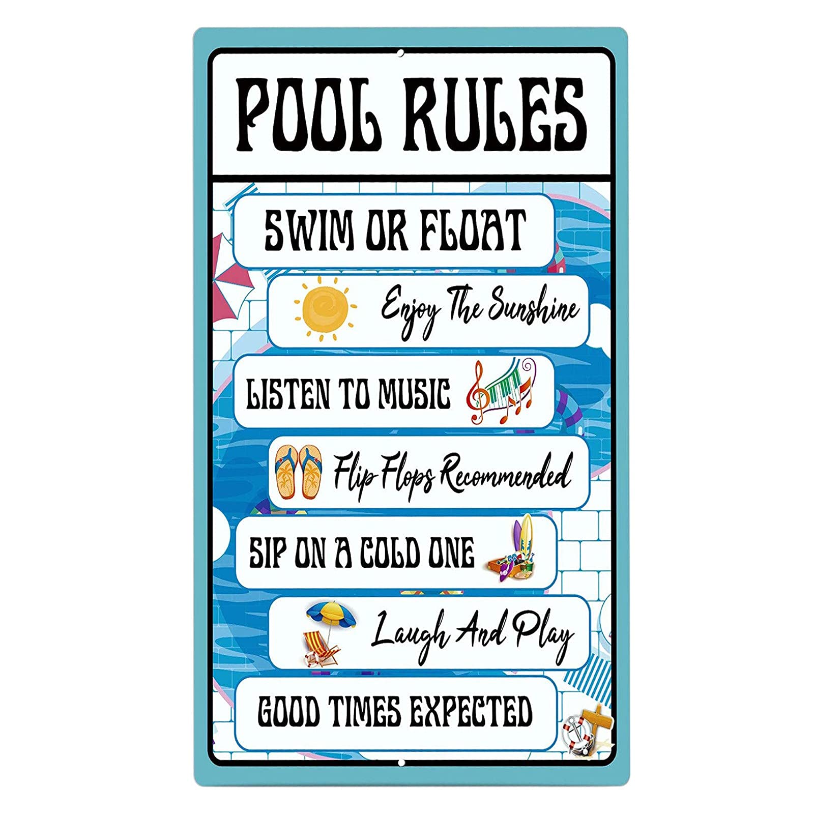 Car Rear View Mirror Decorative Hanging Ornament & Swimming Pool Rules Sign - Durable Indoor/Outdoor Aluminum Metal Wall Art for Entryway, Christmas Decor - Perfect for Home, Office, Pool Area and Holiday Decoration