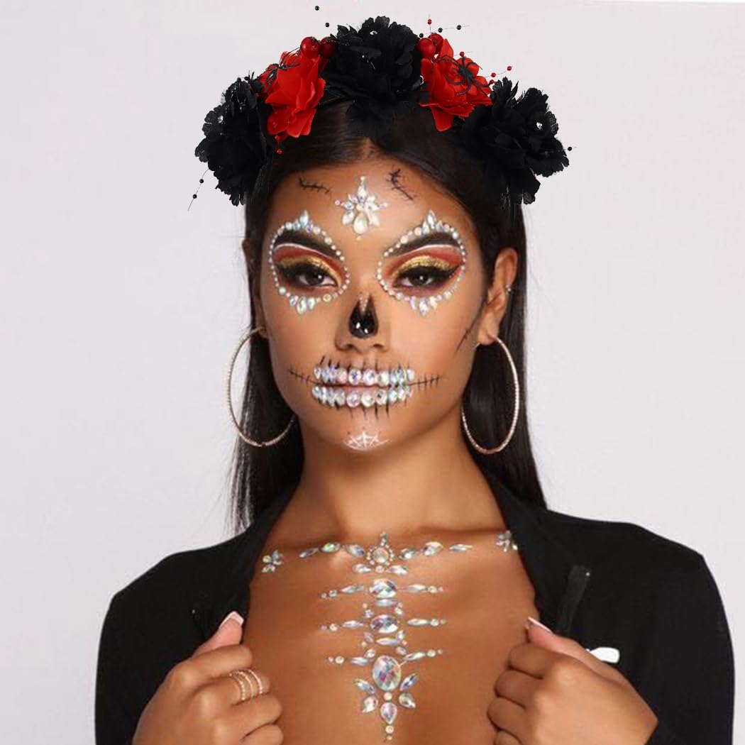 Fashband Black Rose Spider Halloween Headband - Gothic Day of the Dead Hair Crown for Women | Cosplay Accessories & Party Hairstyle Decoration