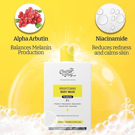 Brightening Body Wash with Vitamin C & Alpha Arbutin - Glowing Skin Bodywash for Dark Spot Reduction & Even Skin Tone - 30X Vitamin C & Camu Camu Extract - Unisex Hydrating Shower Gel (236ml) - Perfect for Daily Skincare Routine & Post-Workout Refreshment