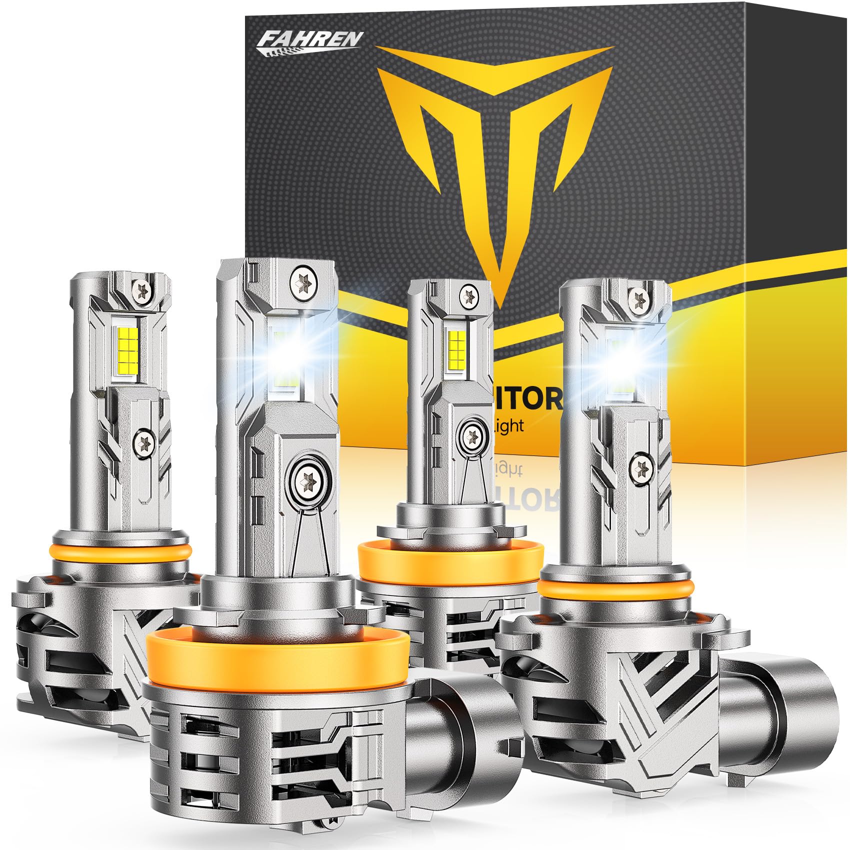 FAHREN H11 9005 LED Fog Light Bulbs Combo - 60000LM Super Bright 6500K White, H8 H9 HB3 Compatible, Non-Polarity Plug and Play - Pack of 4 for Off-Road, Fog Lights & Night Driving