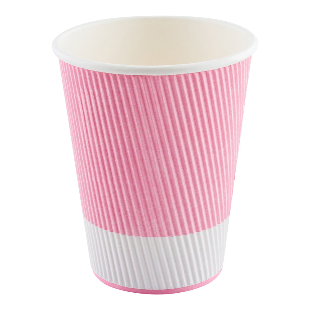 12 oz Light Pink Disposable Paper Coffee Cups with Ripple Wall - 3.5