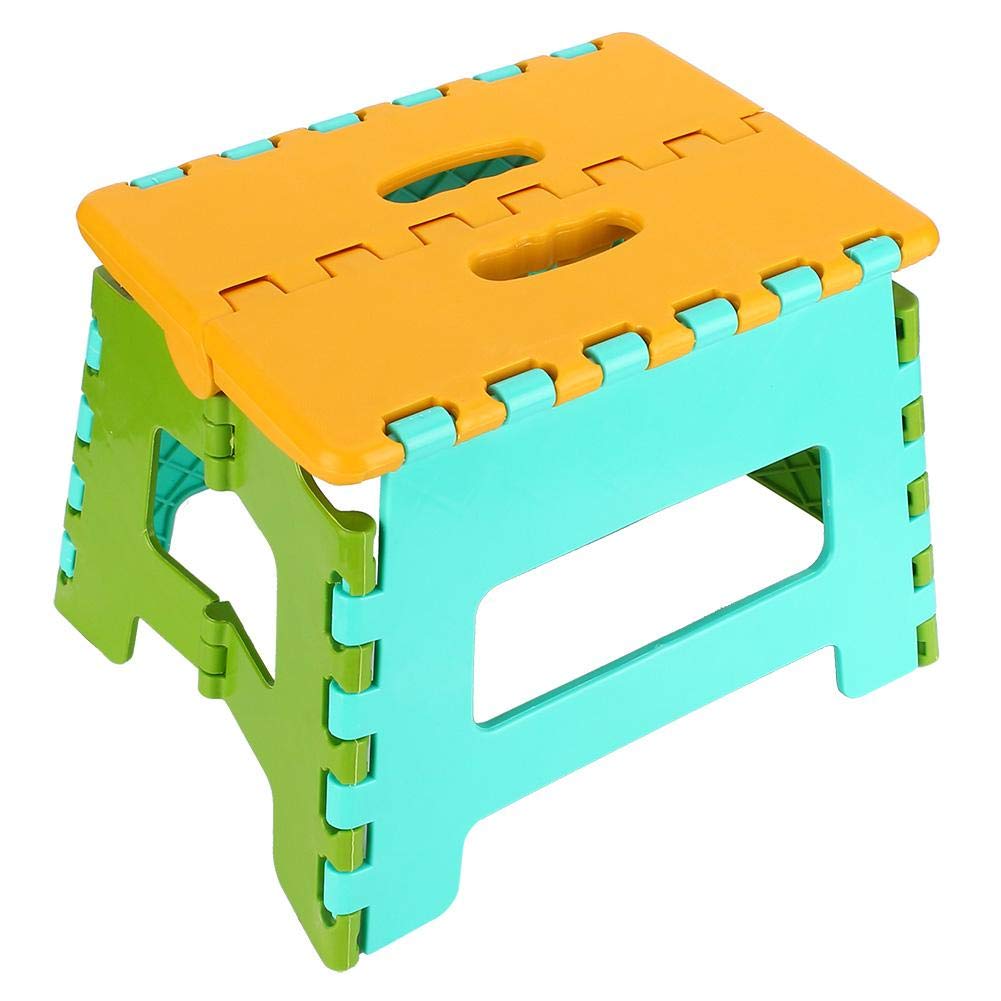 Roberee Plastic Folding Step Stool - Non-Slip Portable Stepping Stool with Thickened Platform, Sturdy & Safe Small Chair for Kids & Adults, Yellow - Perfect for Kitchen, Bathroom, Closet & Garage Storage