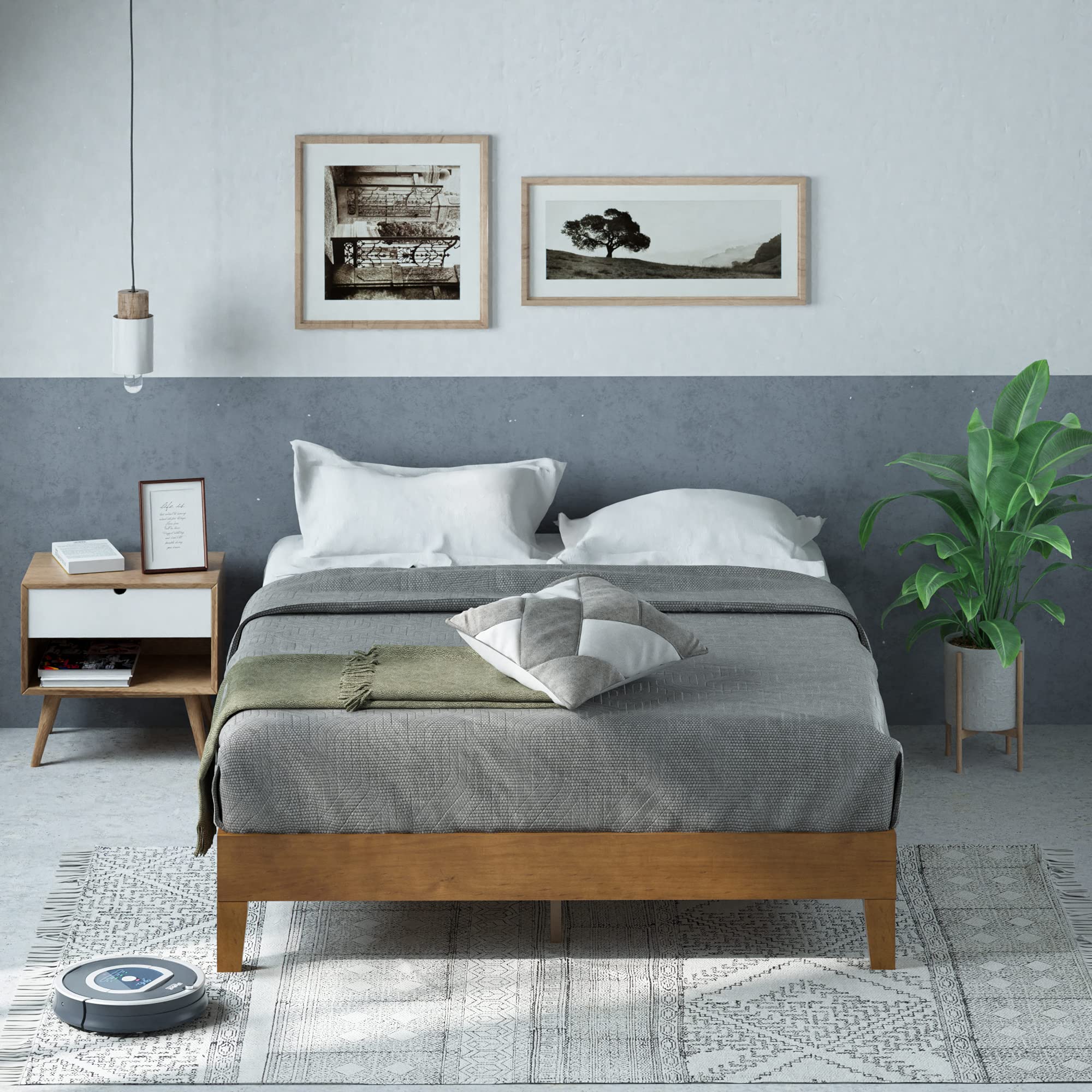 Zinus Full Size Wood Platform Bed Frame - 12 Inch Marissa Deluxe with Wood Slats, Easy Assembly, No Box Spring Needed, Underbed Storage, Rustic Pine Finish | Perfect for Small Bedrooms, Guest Rooms & Dormitories