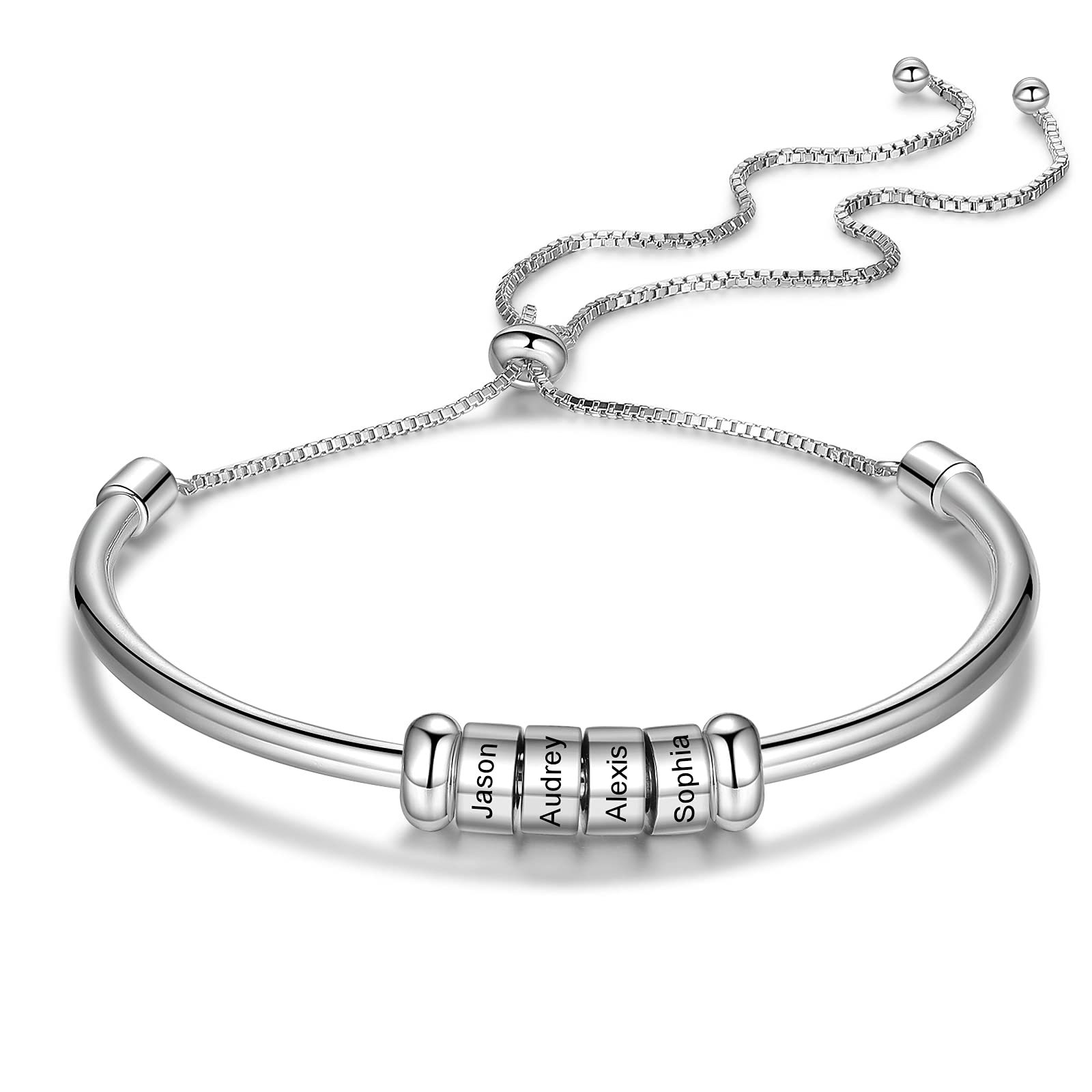 Personalized Name Bead Bracelet for Women & Girls - Custom BFF Sister & Mother Charm Bangle with 1-6 Engraved Beads - Perfect for Birthdays, Anniversaries, Friendship Gifts & Special Occasions