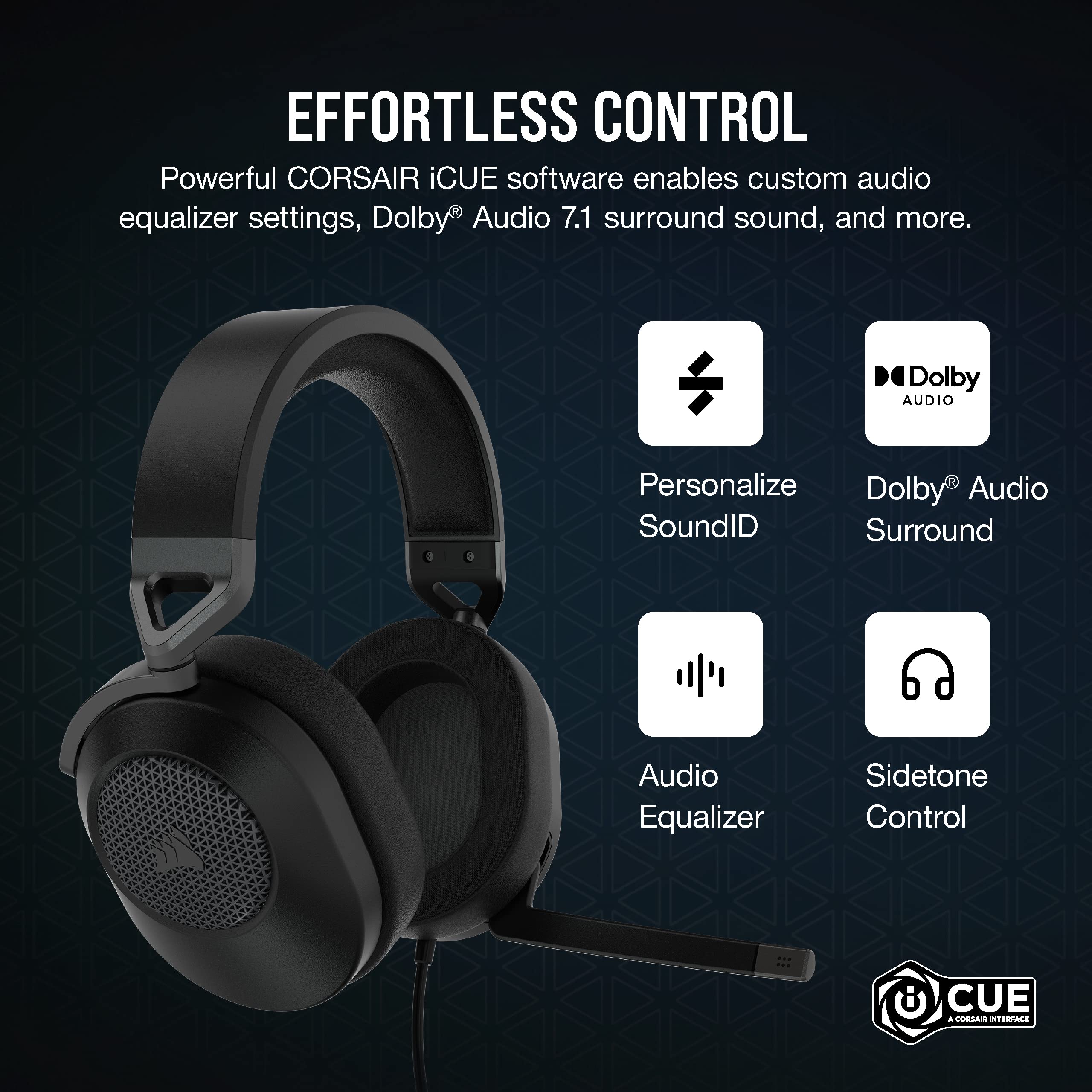 CORSAIR HS65 SURROUND Wired Gaming Headset with Dolby Atmos & SoundID – Multiplatform Compatible (PC, Mac, PS5, PS4, Xbox, Switch, Mobile) – Carbon Black – Perfect for Competitive Gaming & Immersive Entertainment