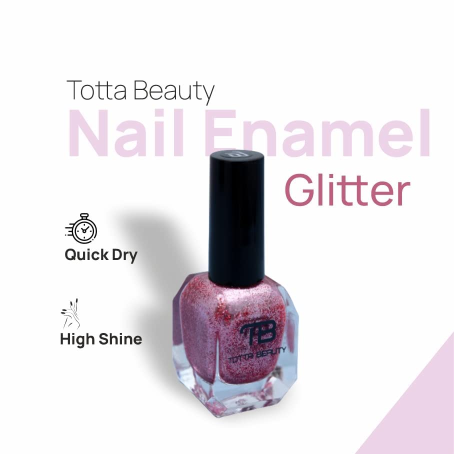 Totta Beauty Glitter Nail Polish - Non-Toxic, Long Lasting, Chip Resistant, Cruelty-Free & Quick Dry Nail Lacquer - Blue, Silver, Pink, Green & Pink Silver Shades - Perfect for Parties, Weddings, Holidays & Everyday Wear