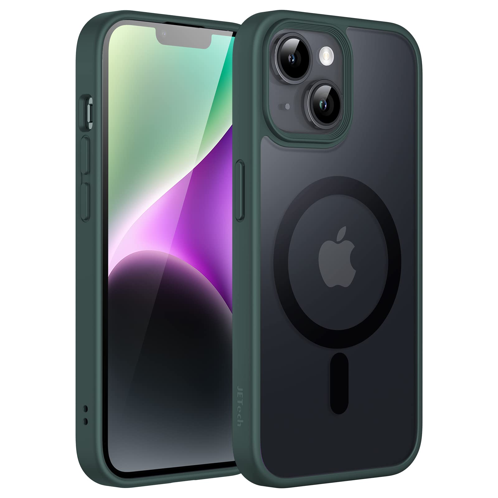 JETech Magnetic Case for iPhone 14 Plus 6.7-Inch | MagSafe Compatible Slim Shockproof Phone Cover with Translucent Matte Back | Dark Green | Perfect for Daily Use, Travel & Outdoor Protection