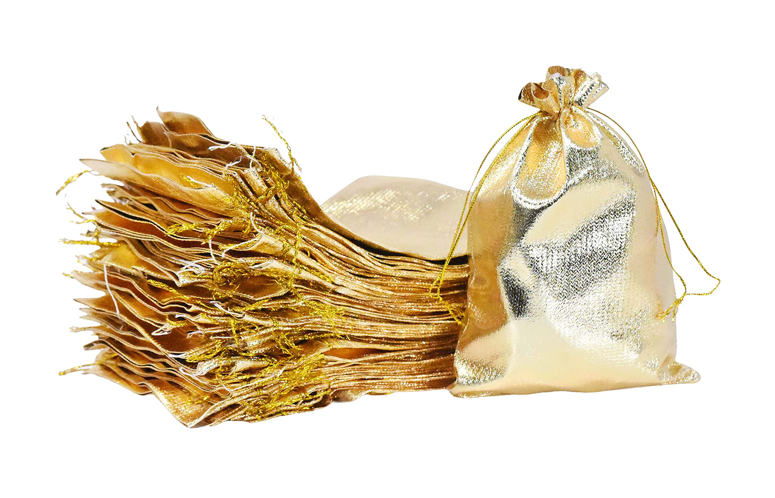 100 Pack 5x7 Inch Metallic Gold Drawstring Bags - Small Jewelry Gift Pouches for Wedding Favors, Party Supplies & Bulk Packaging | Perfect for Events, Retail Gifts & Craft Storage