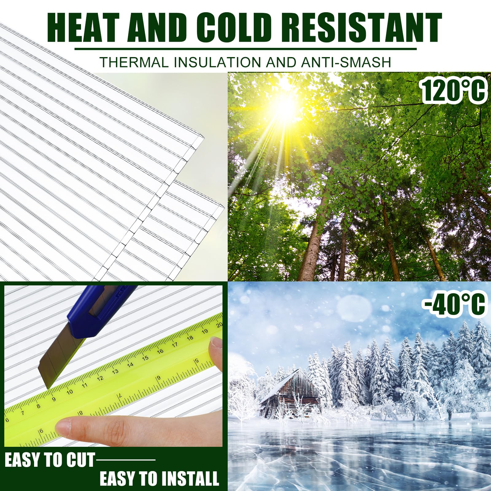 Tatuo 12 Pack 6' x 2' x 0.24'' Clear Polycarbonate Greenhouse Panels - Twin-Wall UV Protected Waterproof Roofing Sheets for Greenhouse Replacement - Perfect for DIY Garden Sheds, Patio Covers & Plant Protection