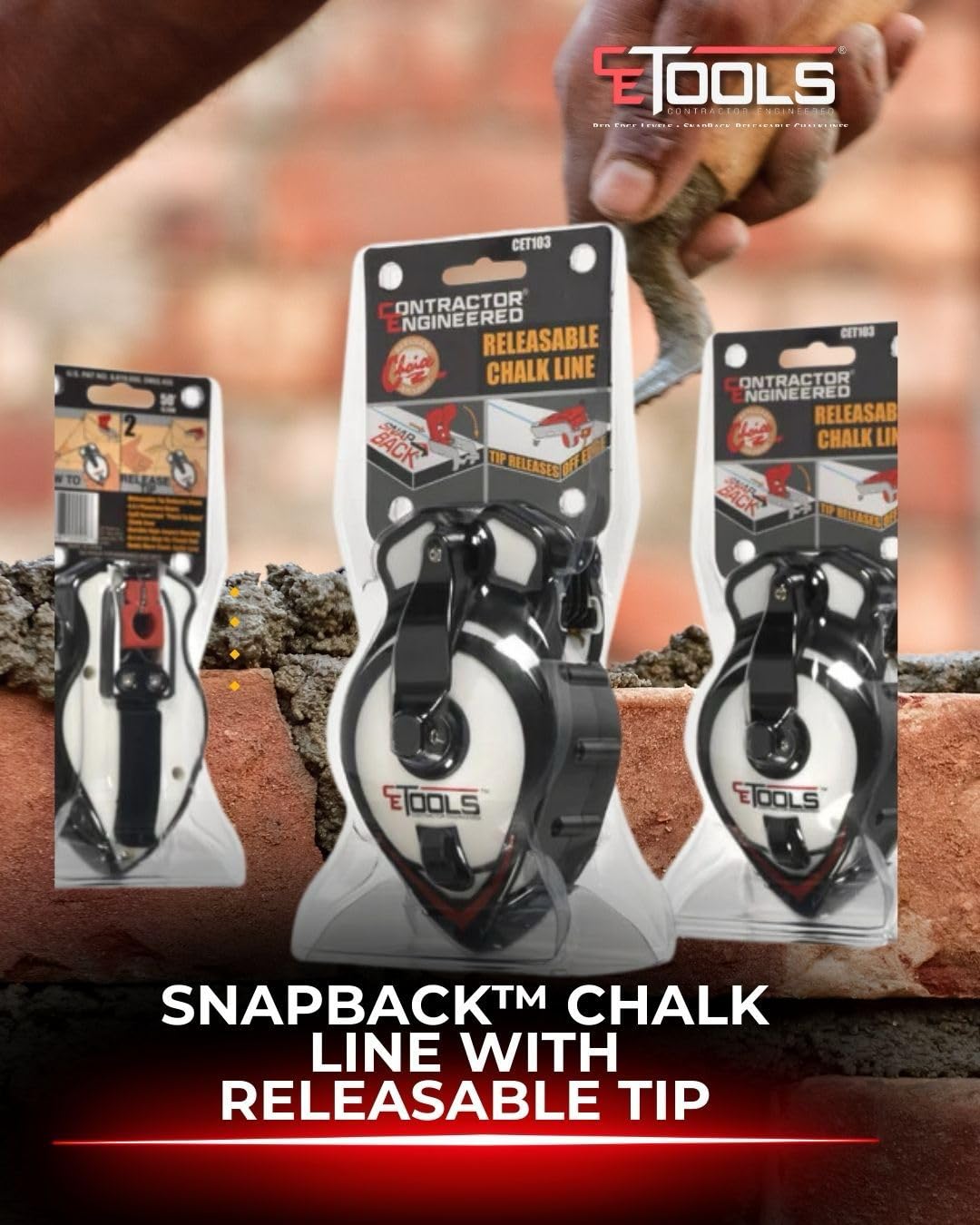 CE TOOLS SnapBack® Reel Chalk Line with Quick-Release Tip - Perfect for Construction, DIY Projects & Professional Marking